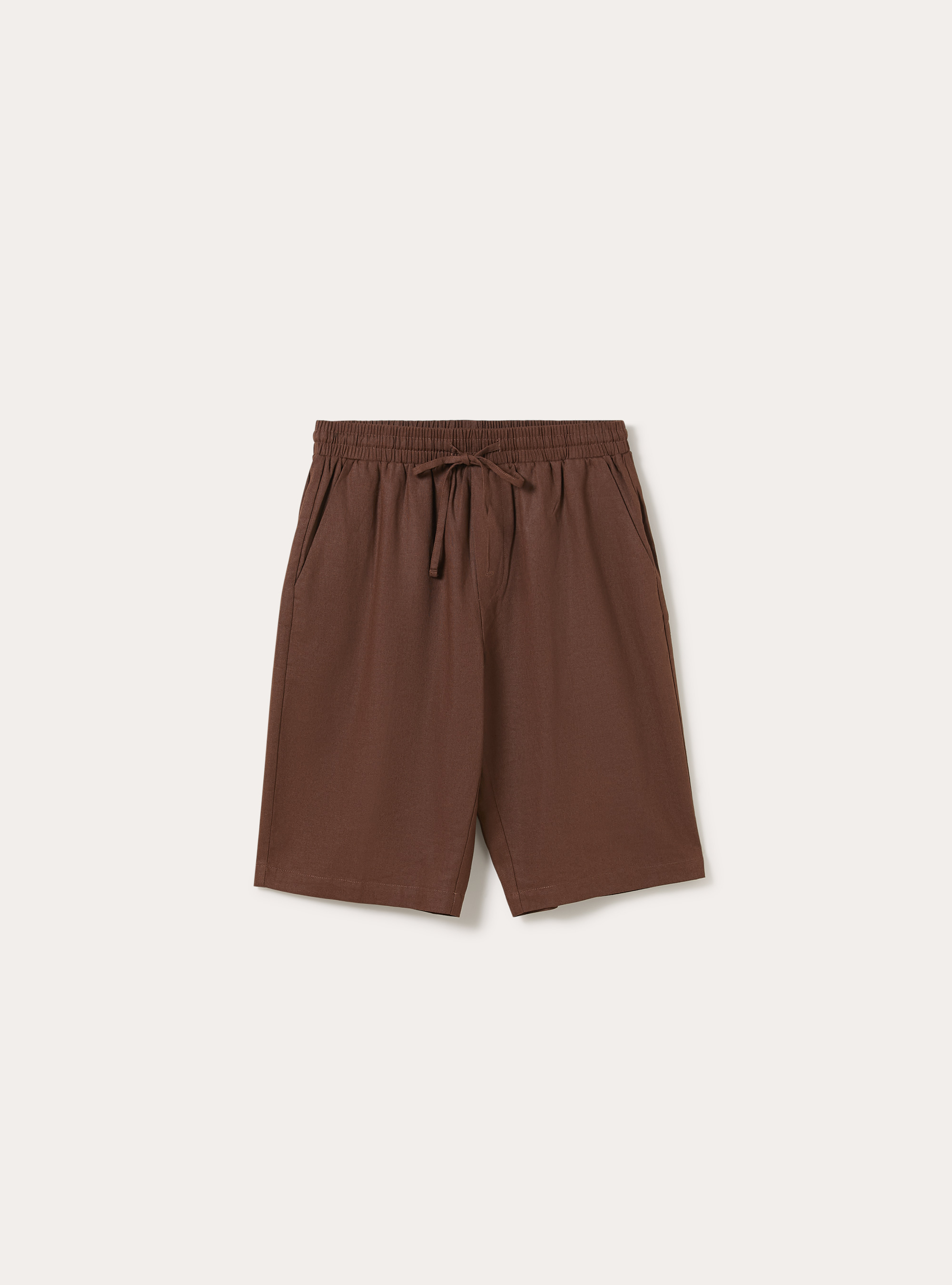 Bermuda in misto lino, MARRONE SCURO