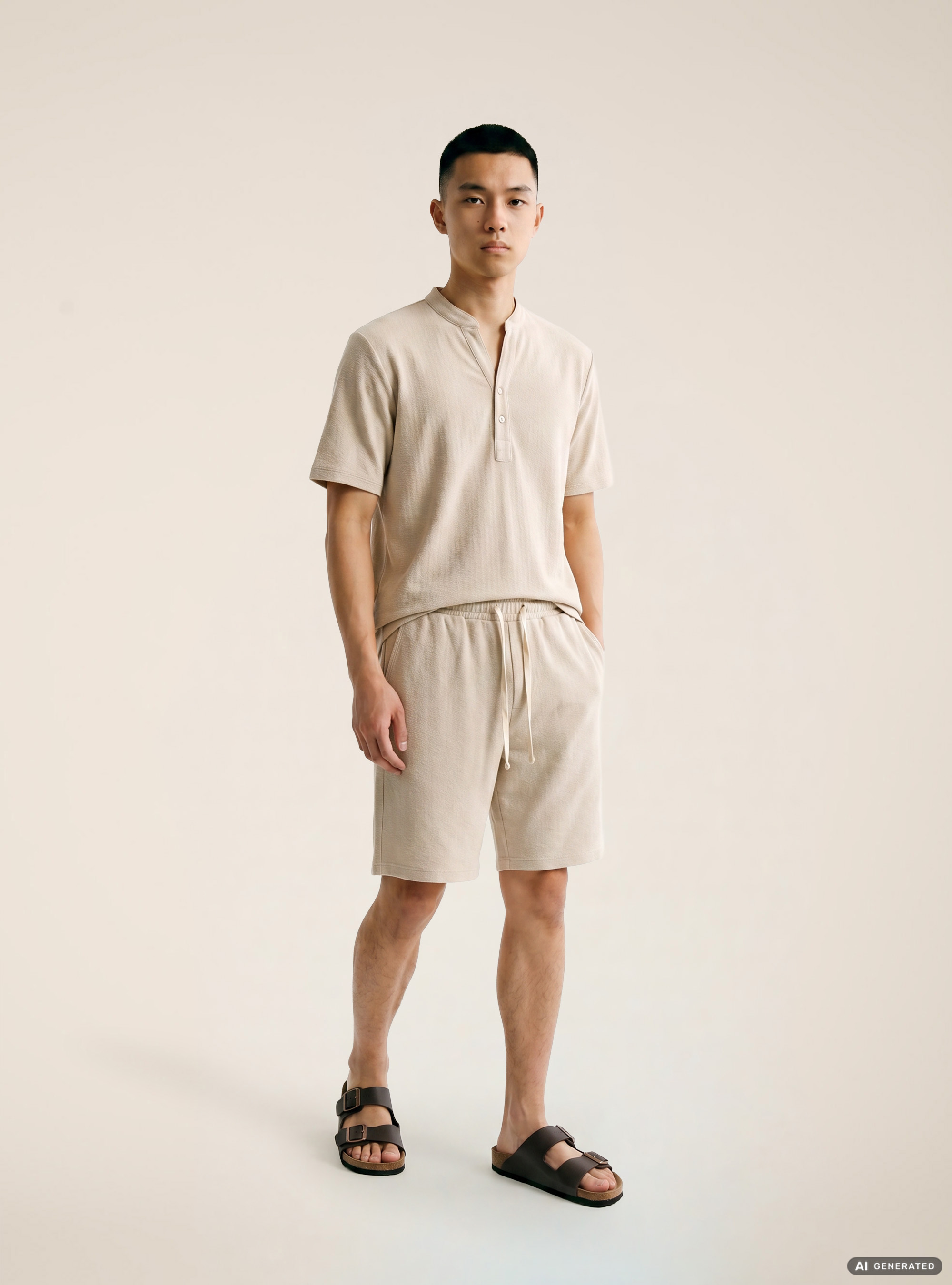 Bermuda baggy con pince in jersey texture, BG3 BEIGE LIGHT