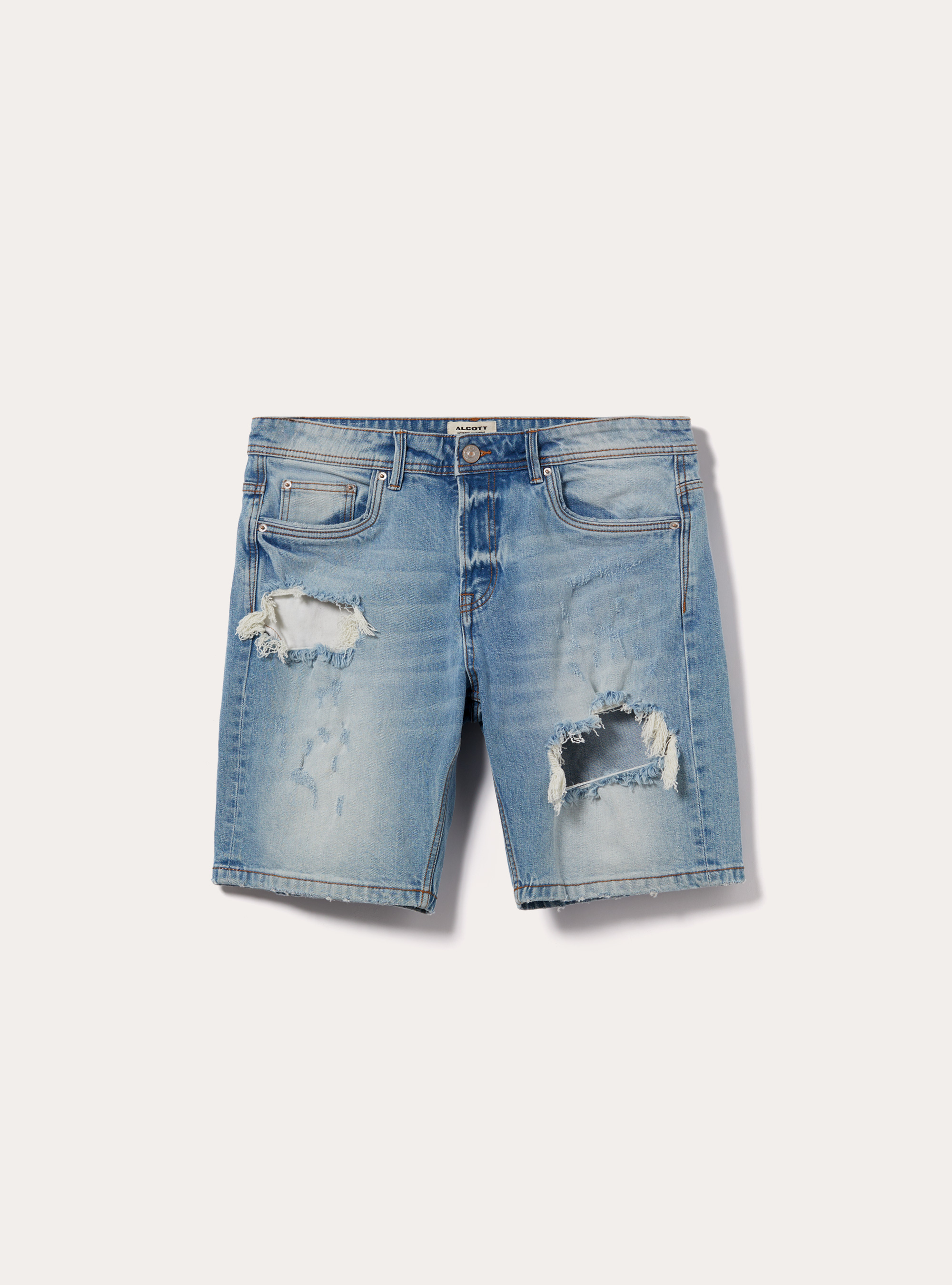 Slim Fit Stretch Denim Bermudas mit Rissen, D008 SUPER LIGHT BLUE