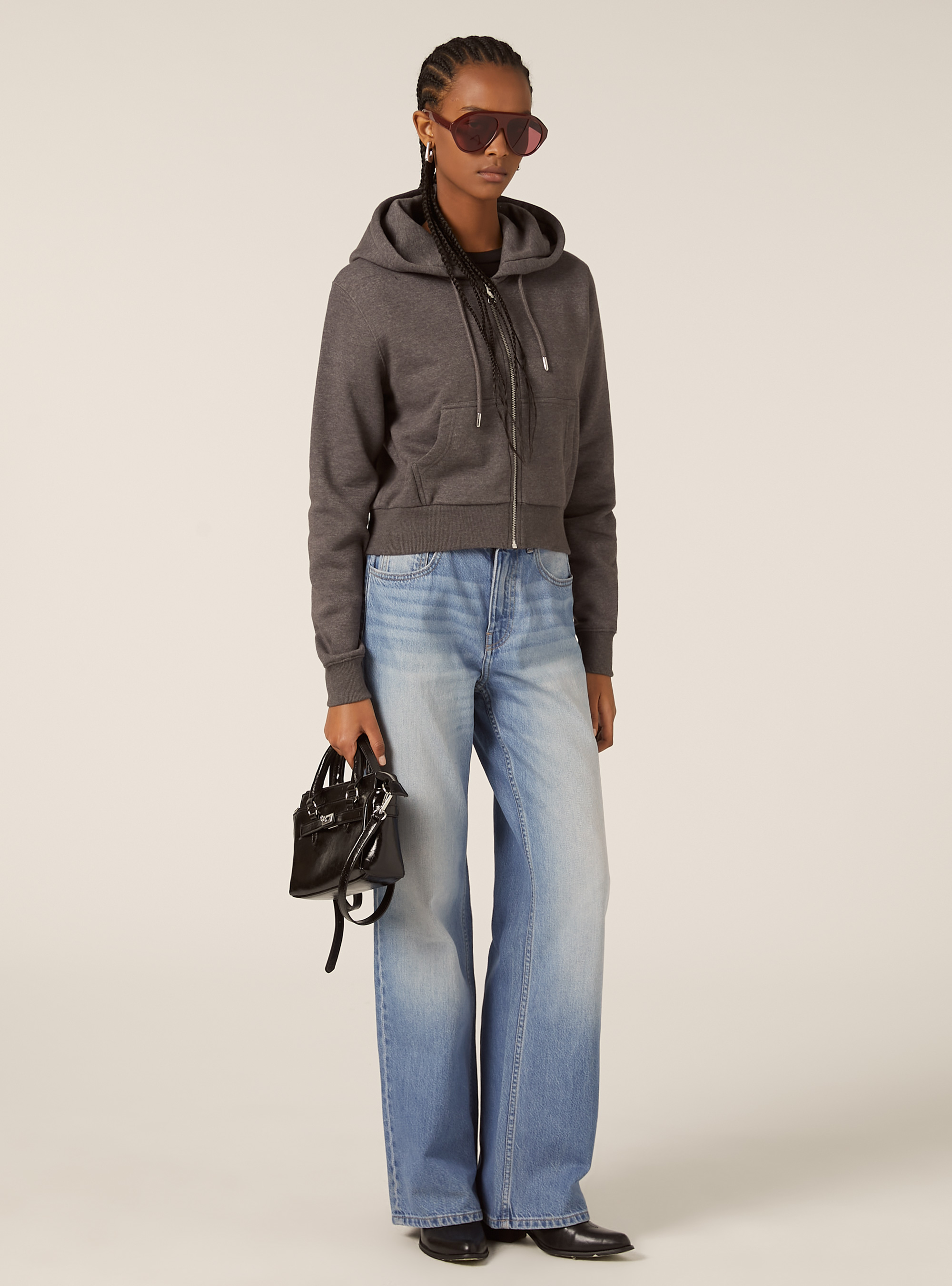 Cropped zip-up hoodie, MGY1 GREY MEL DARK