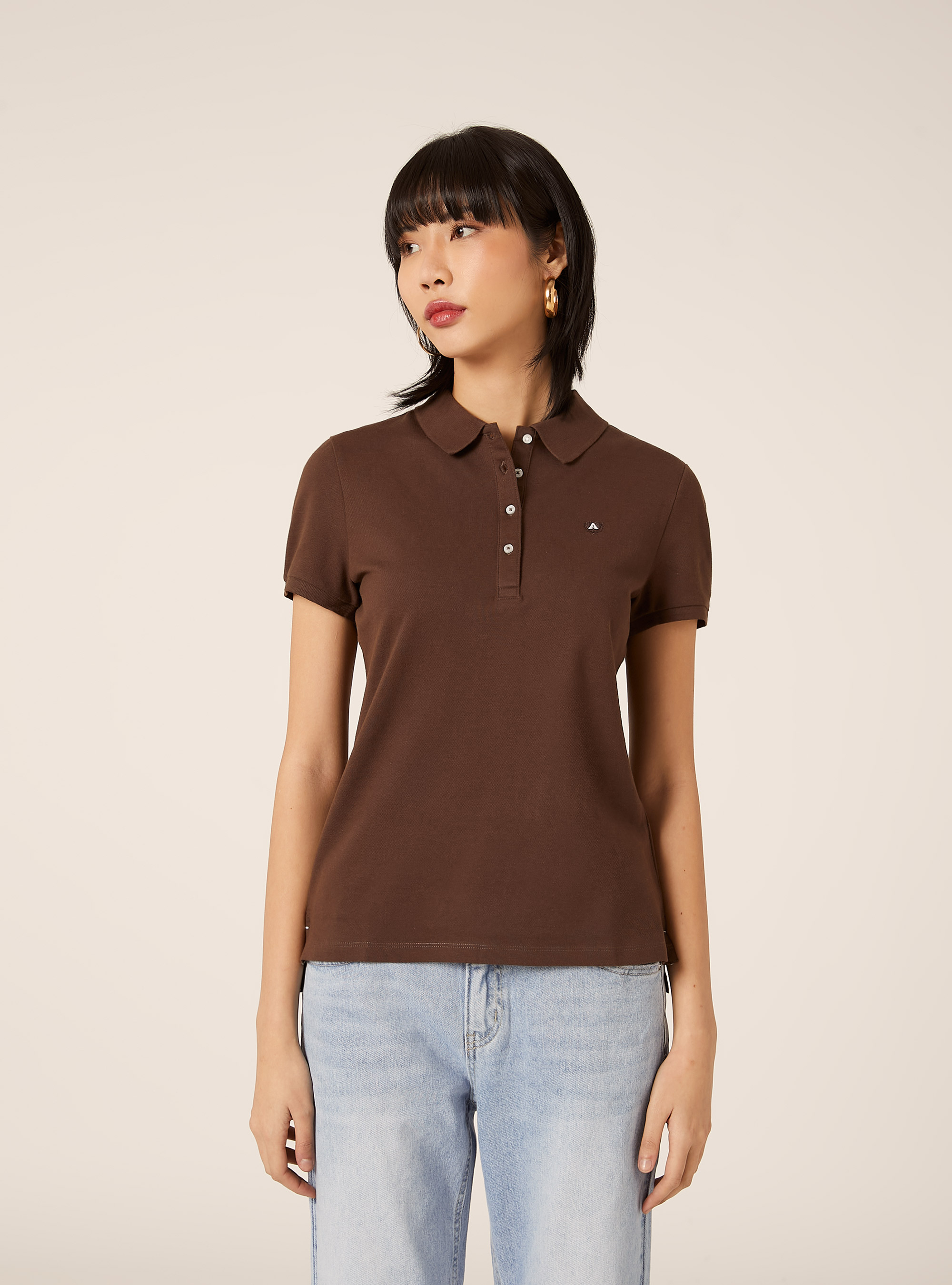 Slim Fit Polo Shirt with Embroidered Logo, BR2 BROWN MEDIUM