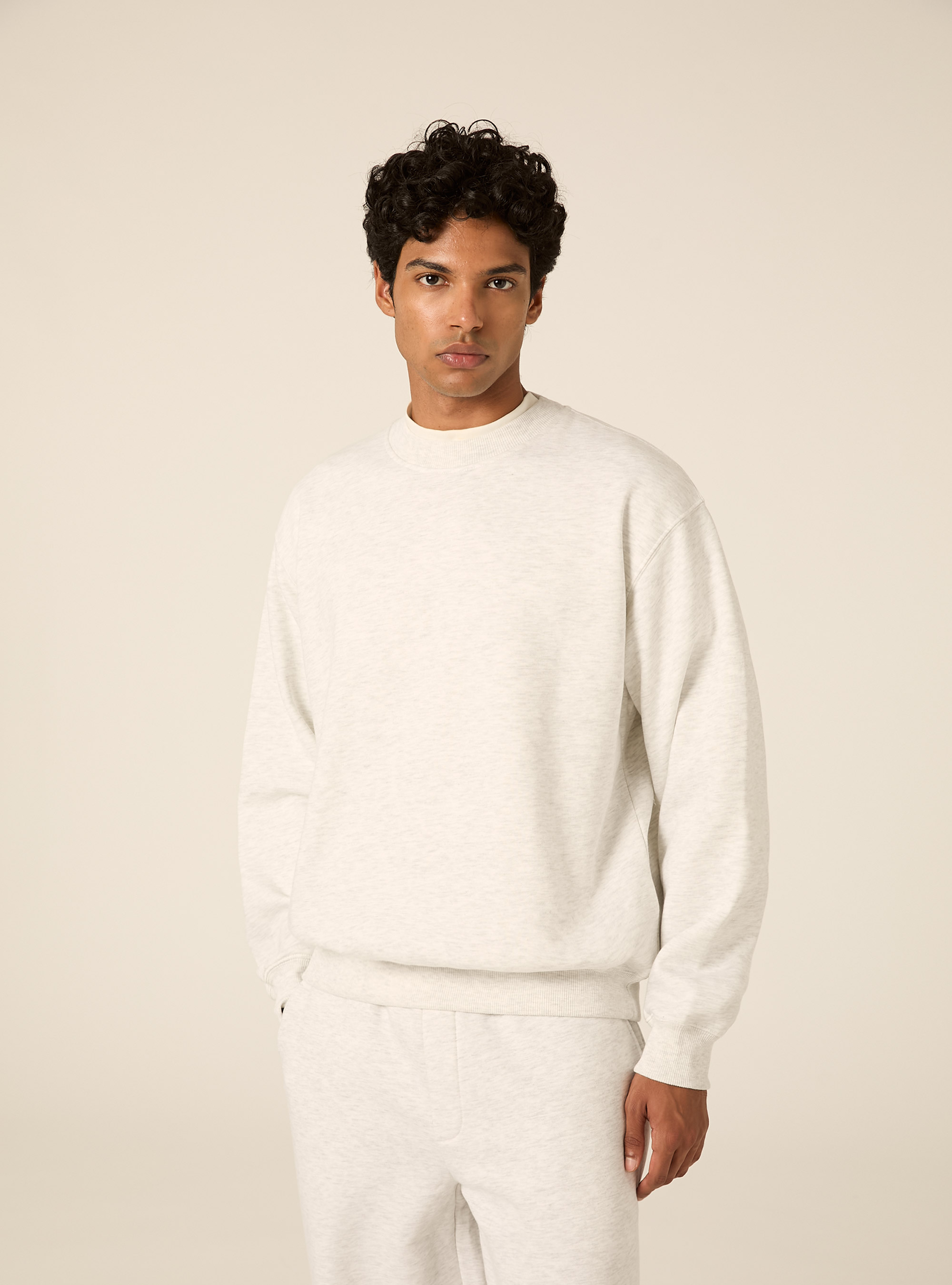 Basic boxy fit crewneck sweatshirt, MGY3 GREY MEL LIGHT