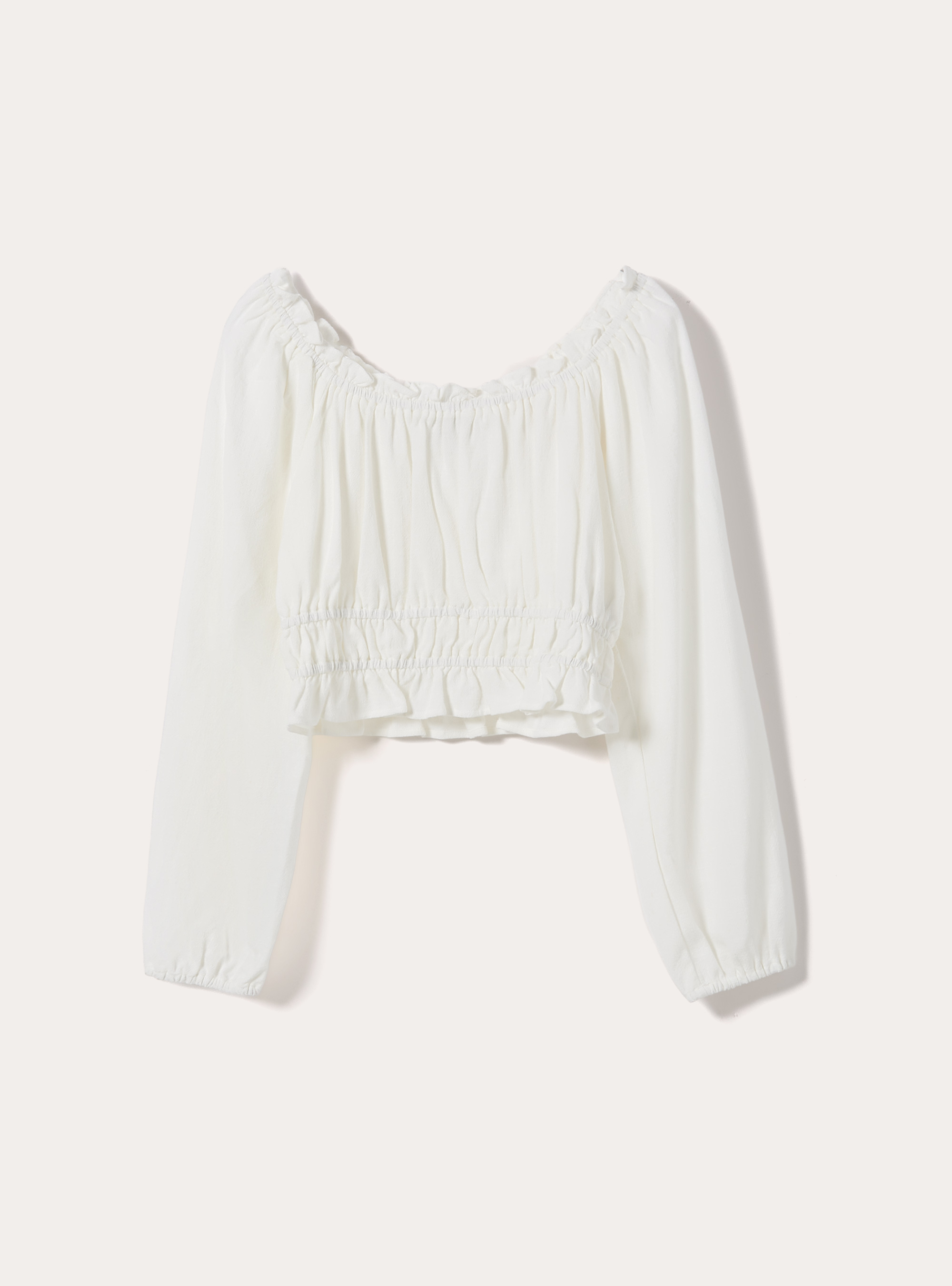 Boho-Bluse aus Leinenmischgewebe, WH2 WHITE