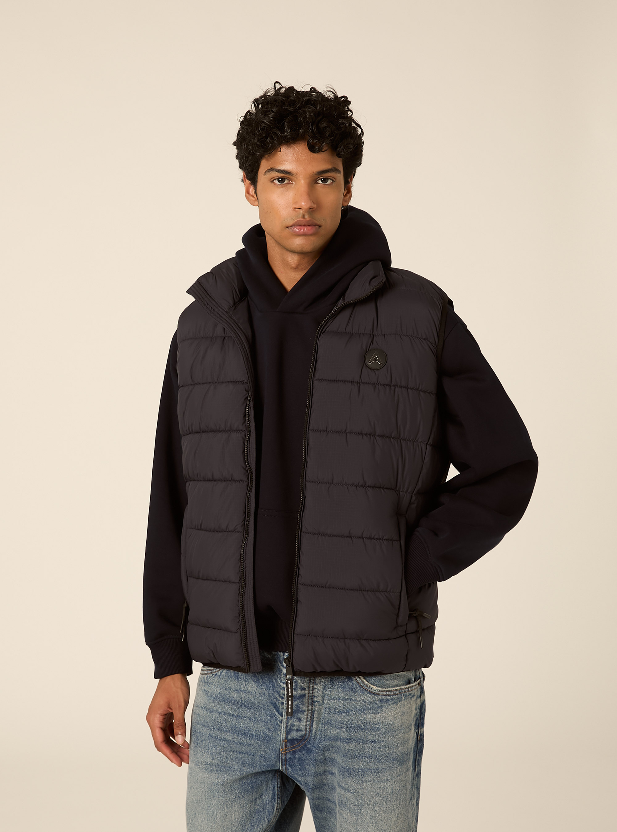 Basic solid padded gilet with patch, NA1 NAVY DARK