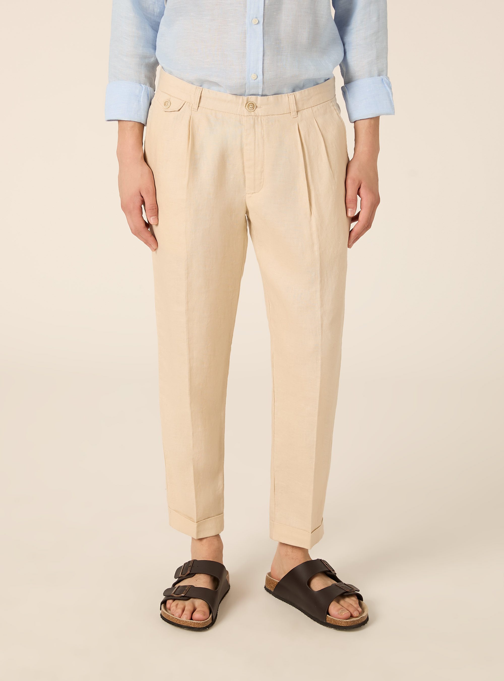 Pure linen chino trousers, BG3 BEIGE LIGHT