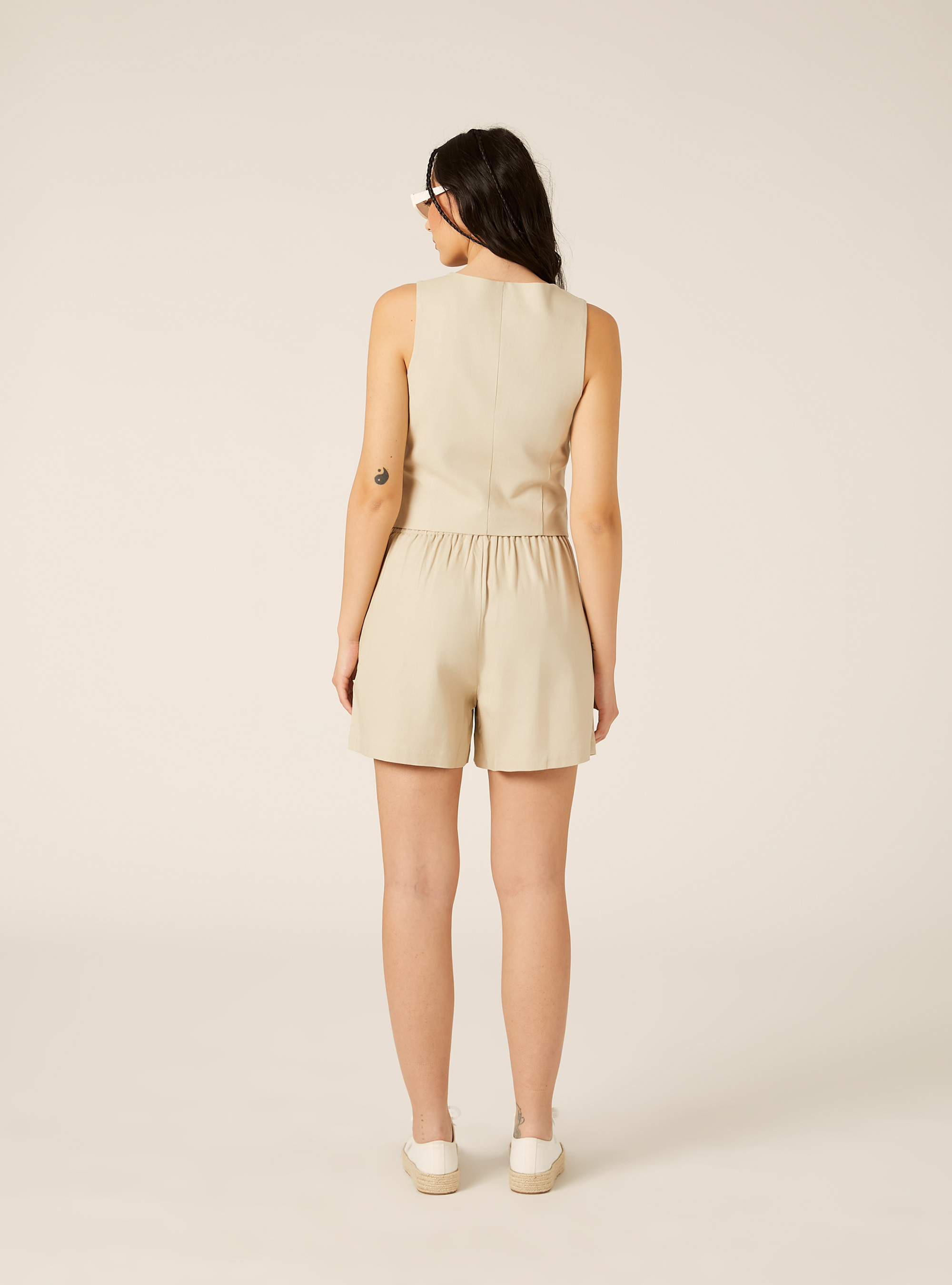 Solid color linen blend shorts, BG2 BEIGE MEDIUM