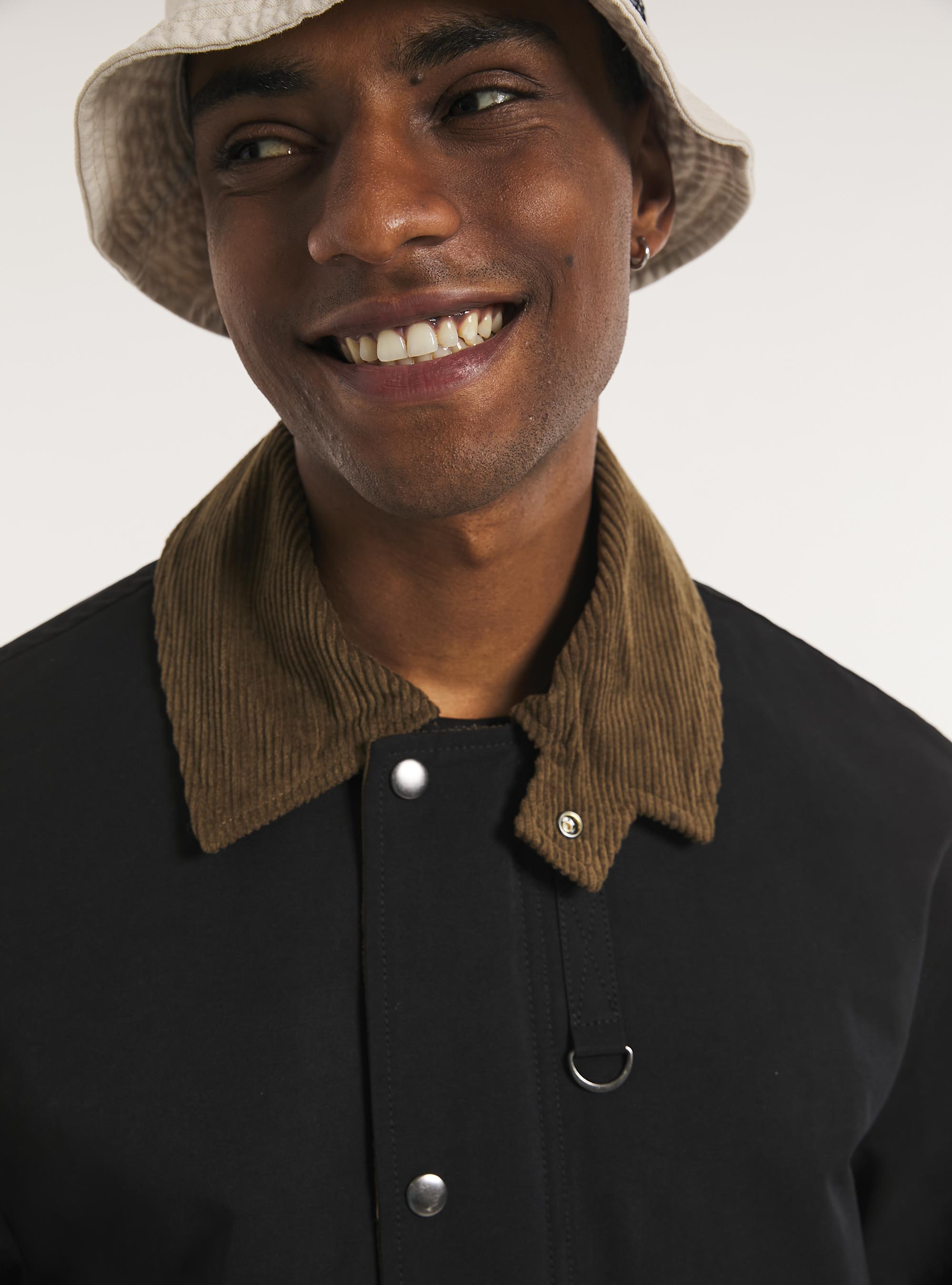 Waxed canvas jacket with ribbed collar, NA1 NAVY DARK