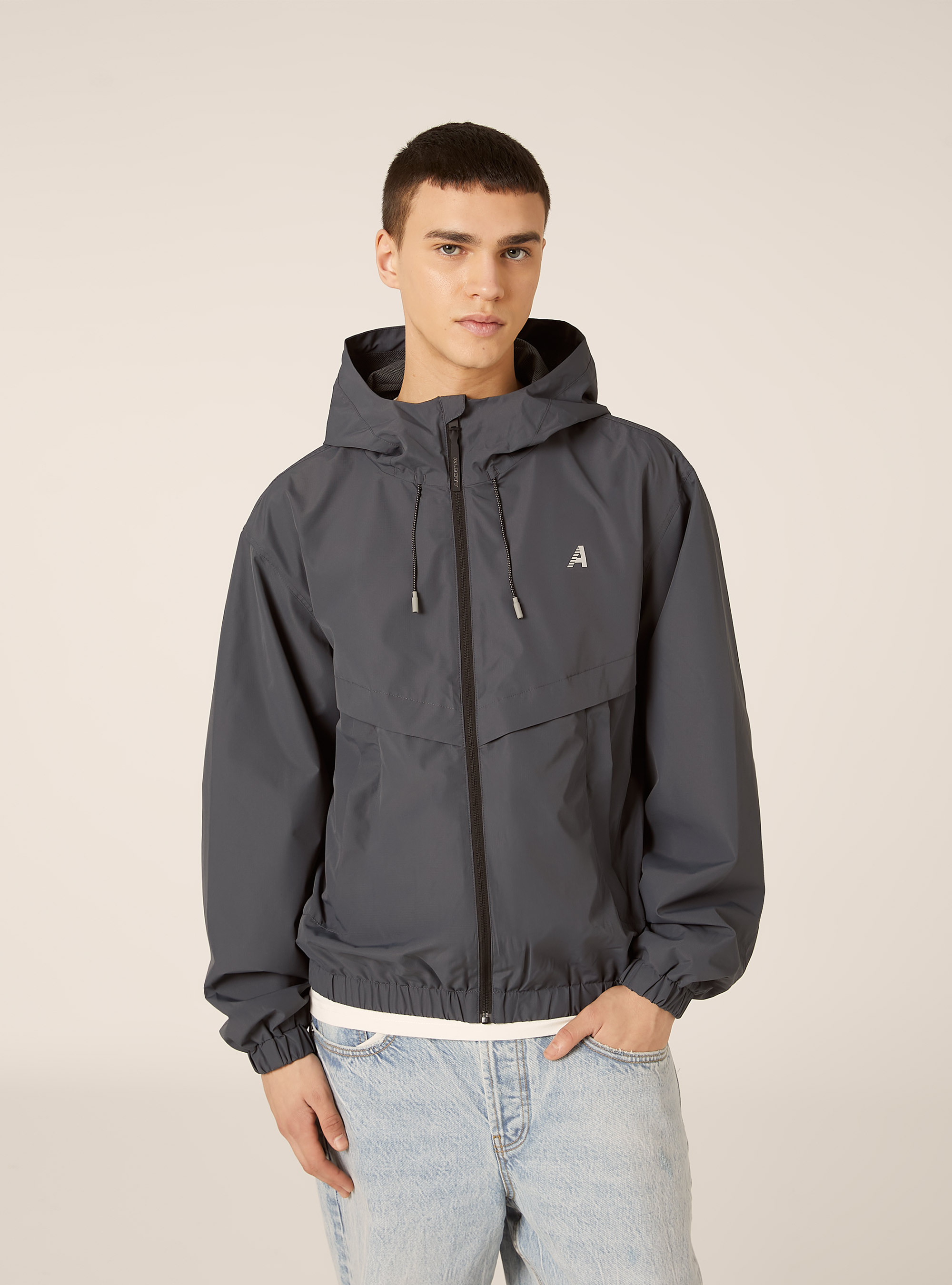 Windproof jacket in technical fabric, OB1 BLUE OIL DARK