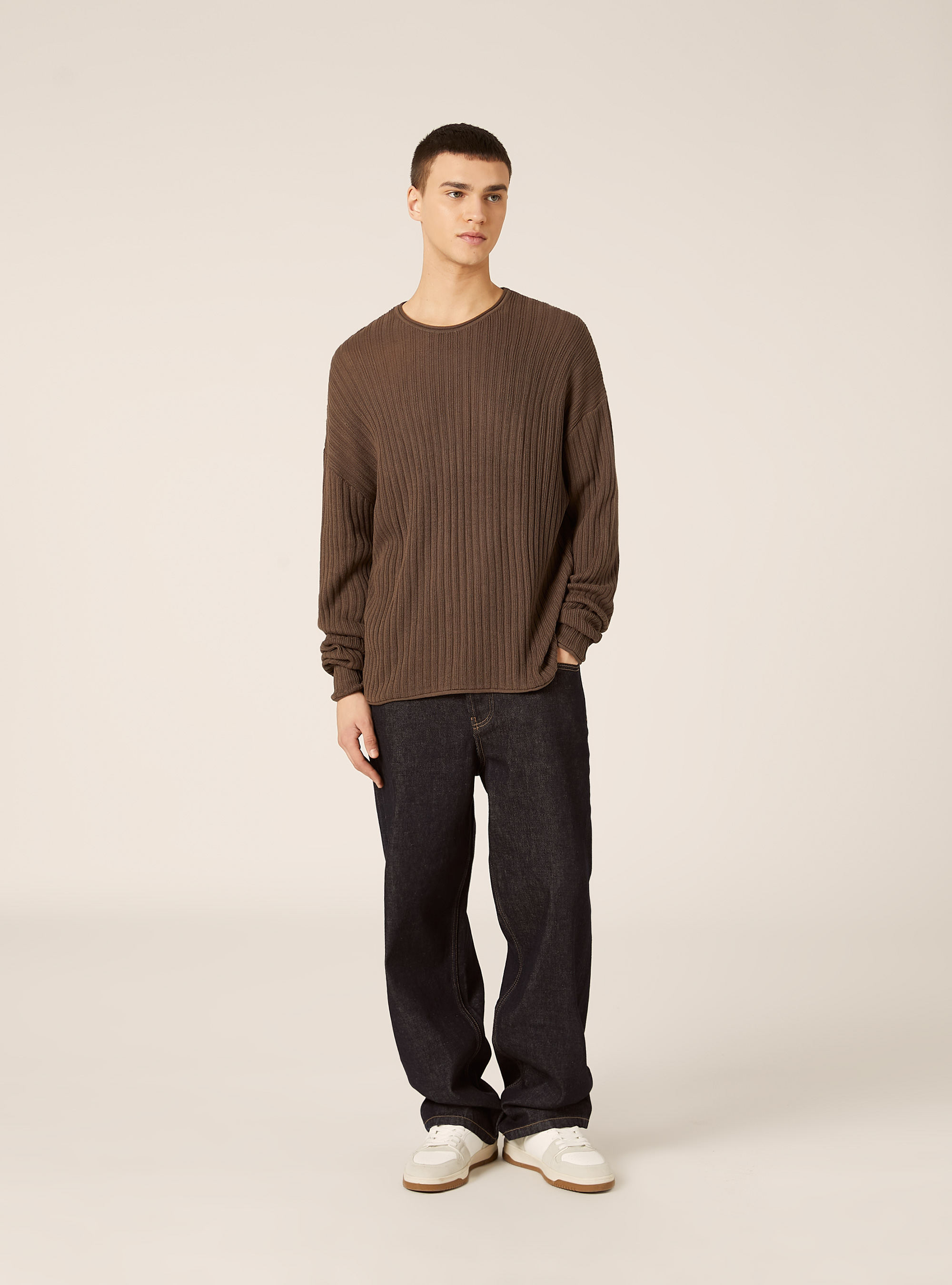 Openwork cotton pullover, BR2 BROWN MEDIUM