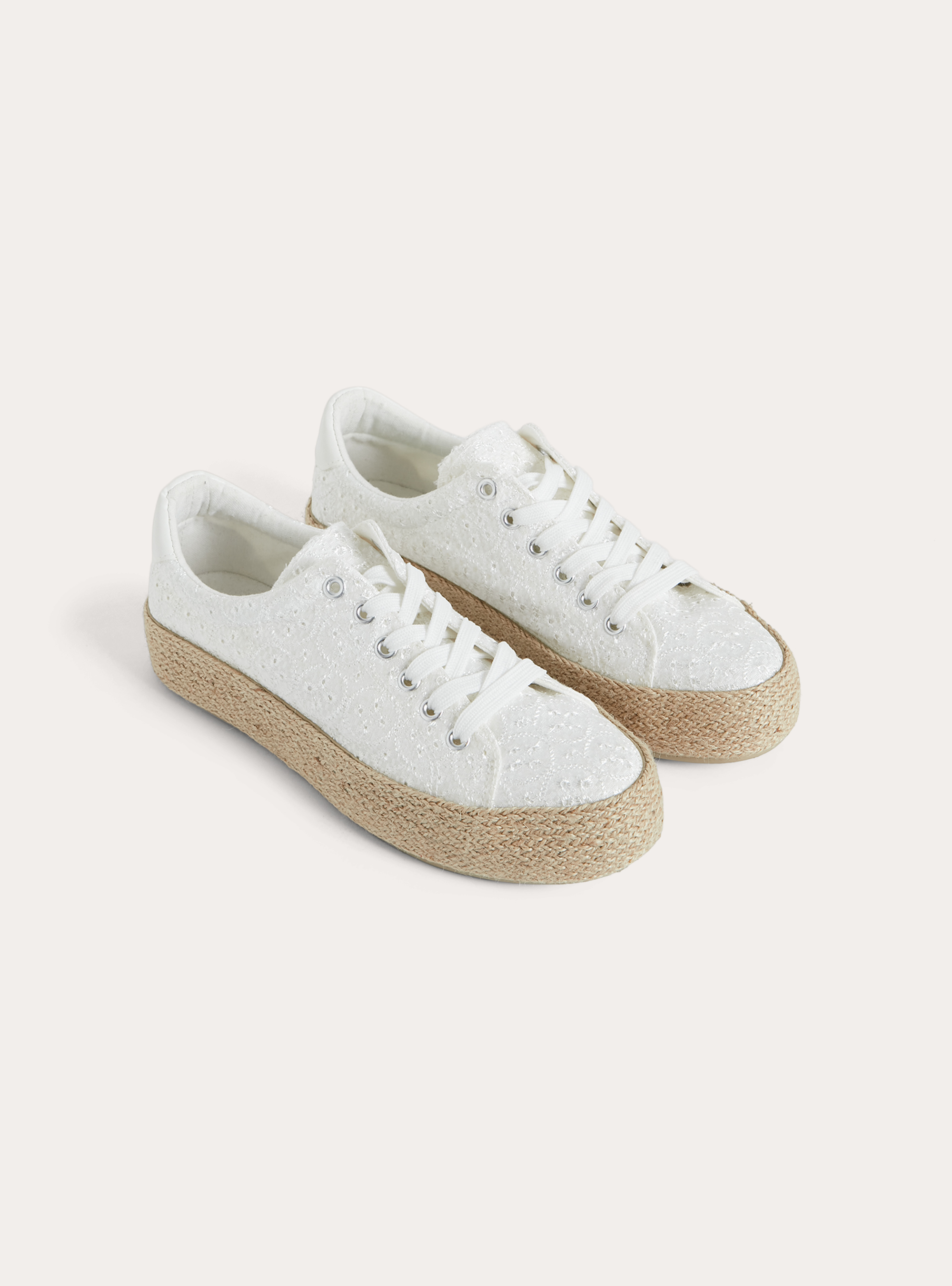 Baskets Brod&eacute;es avec Semelle en Jute, WH2 WHITE