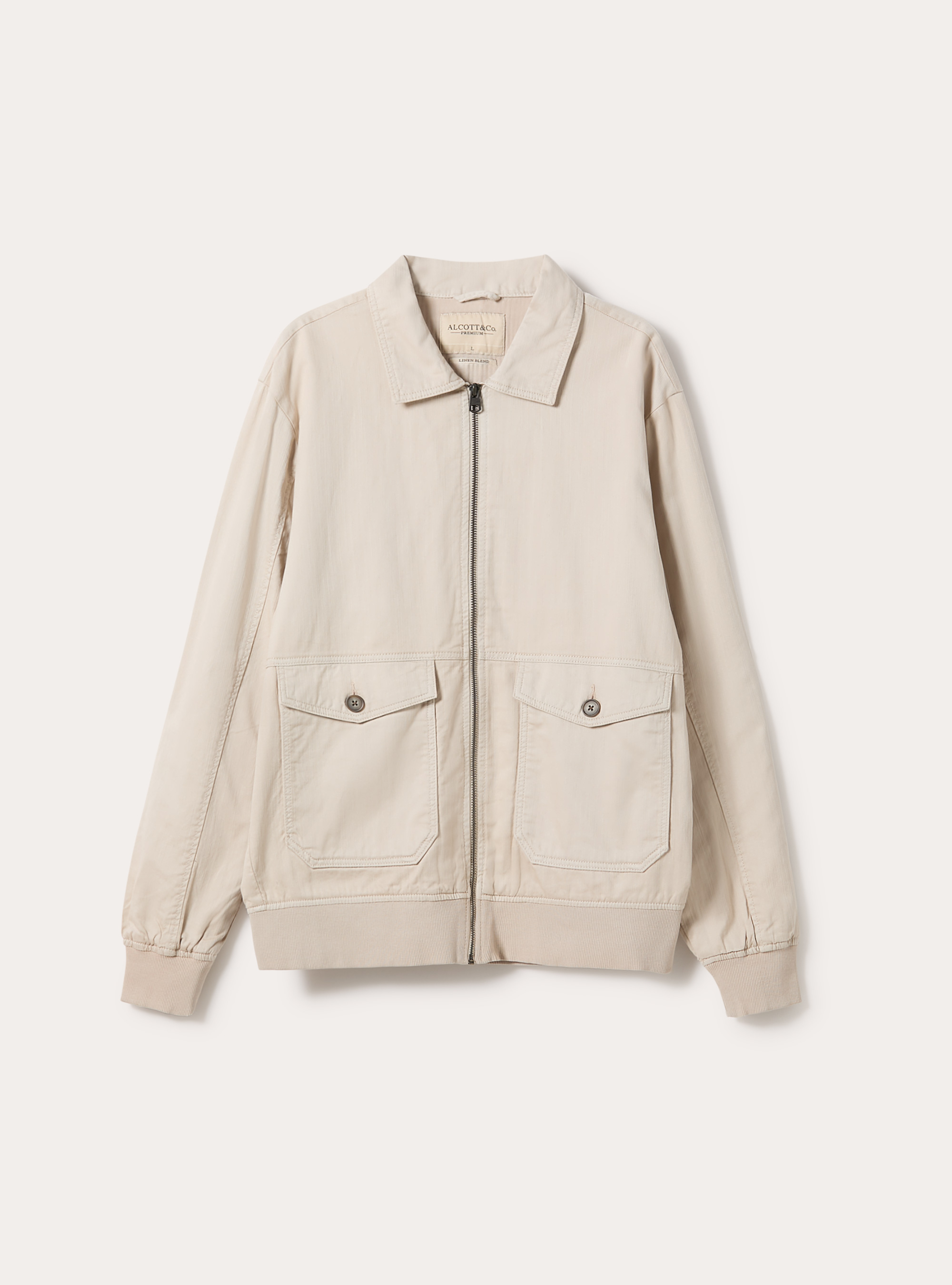 Linen Blend Bomber Jacket with Utility Pockets, SA3 SAND LIGHT