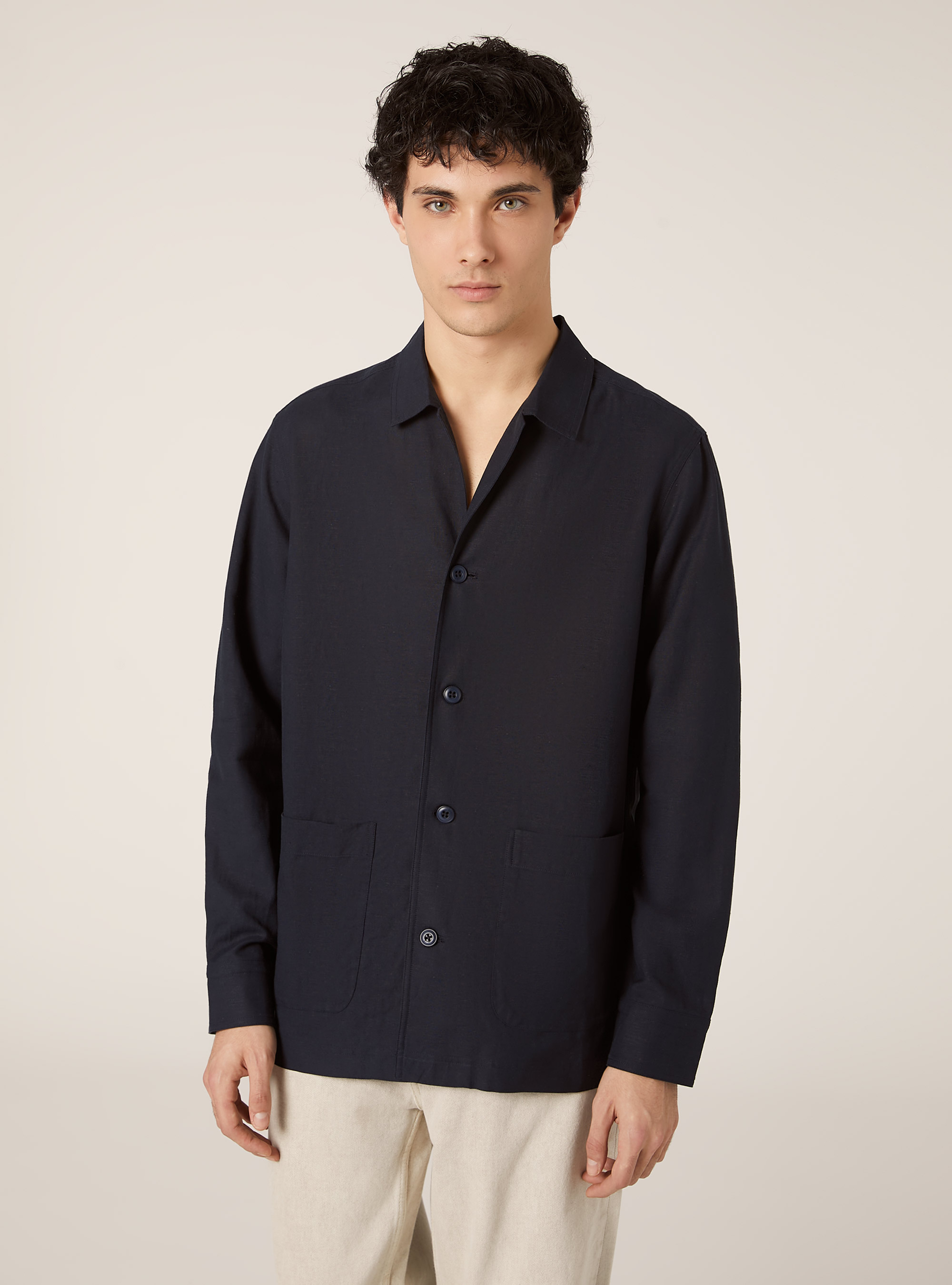 Linen blend shirt jacket, NA2 NAVY MEDIUM
