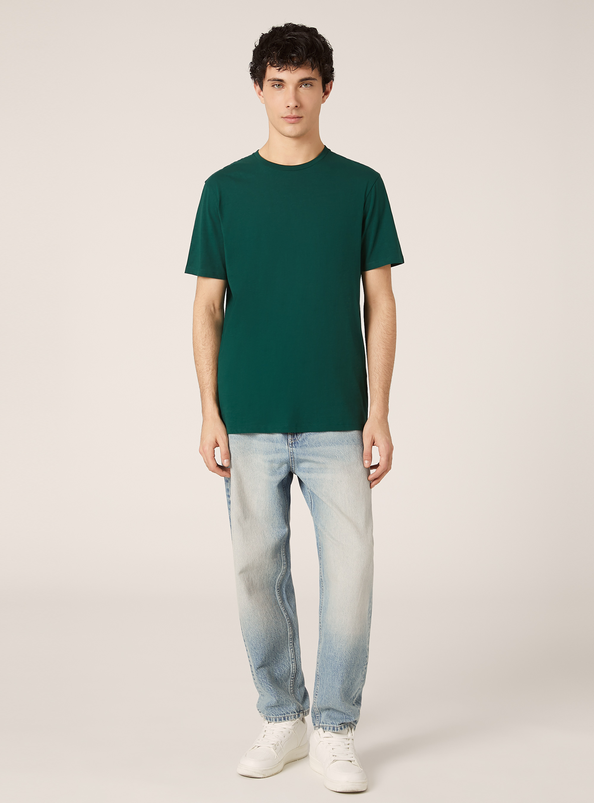 T-shirt en coton &agrave; col ras du cou, GN1 GREEN DARK