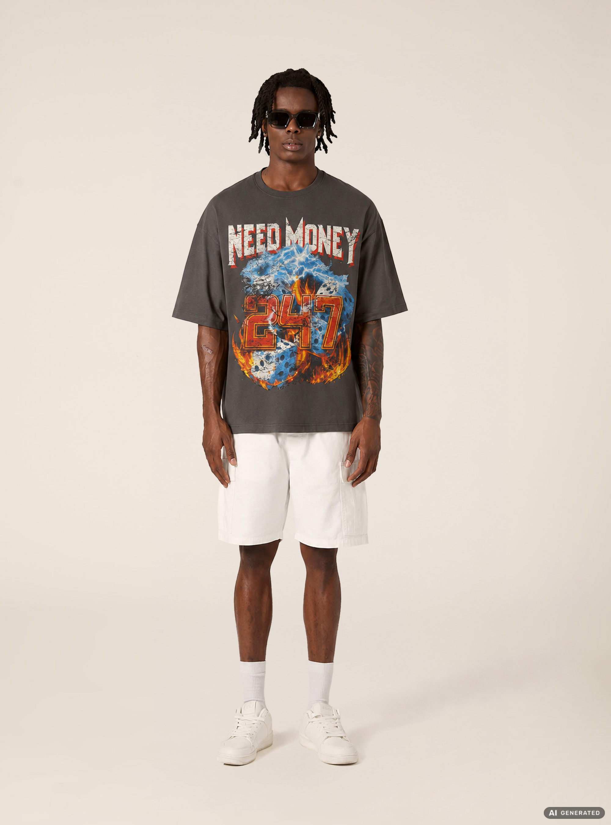 T-shirt  stampa need money 247, GY1 GREY DARK