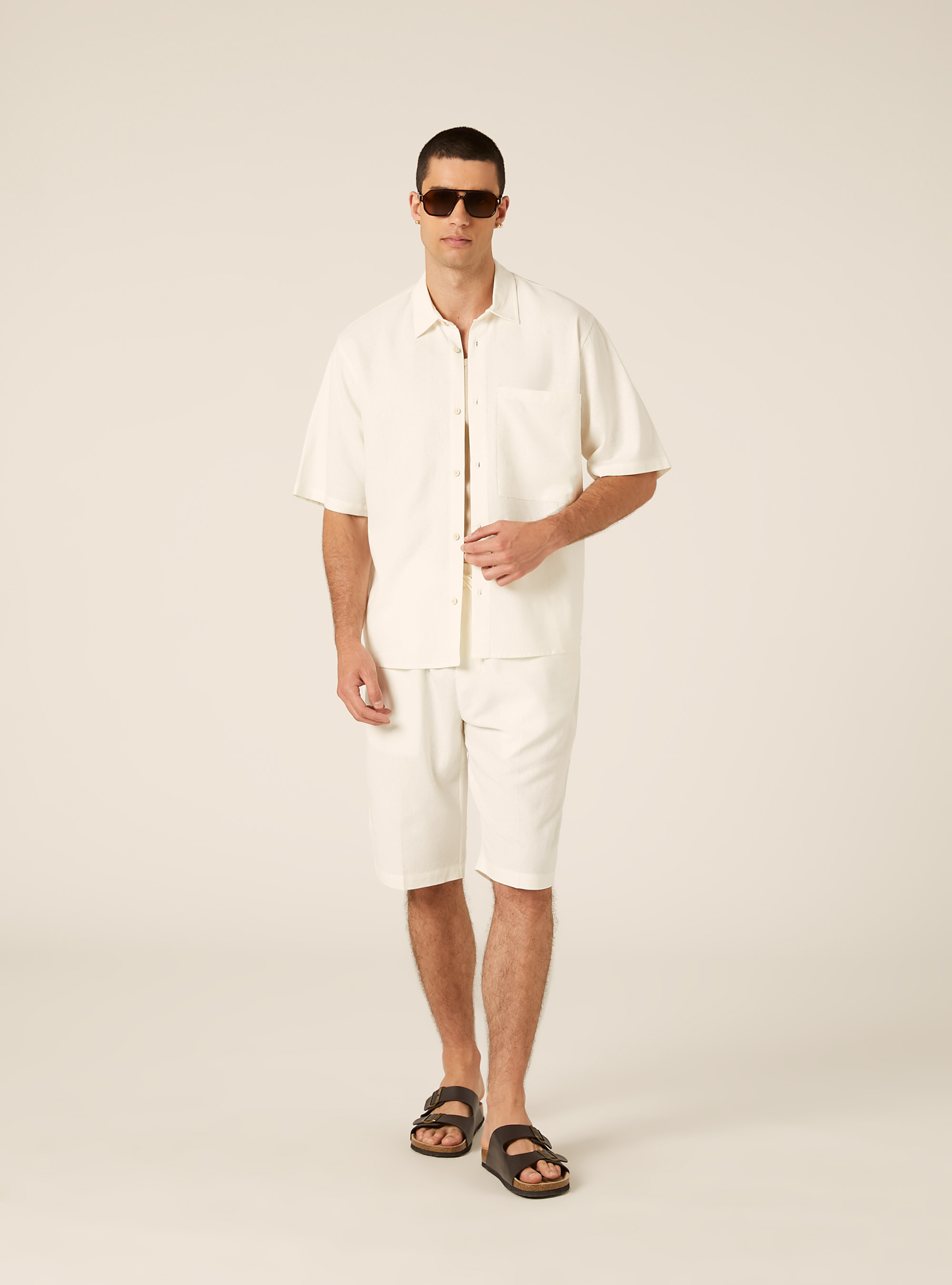 Linen Blend Shirt with Pocket, WH2 WHITE