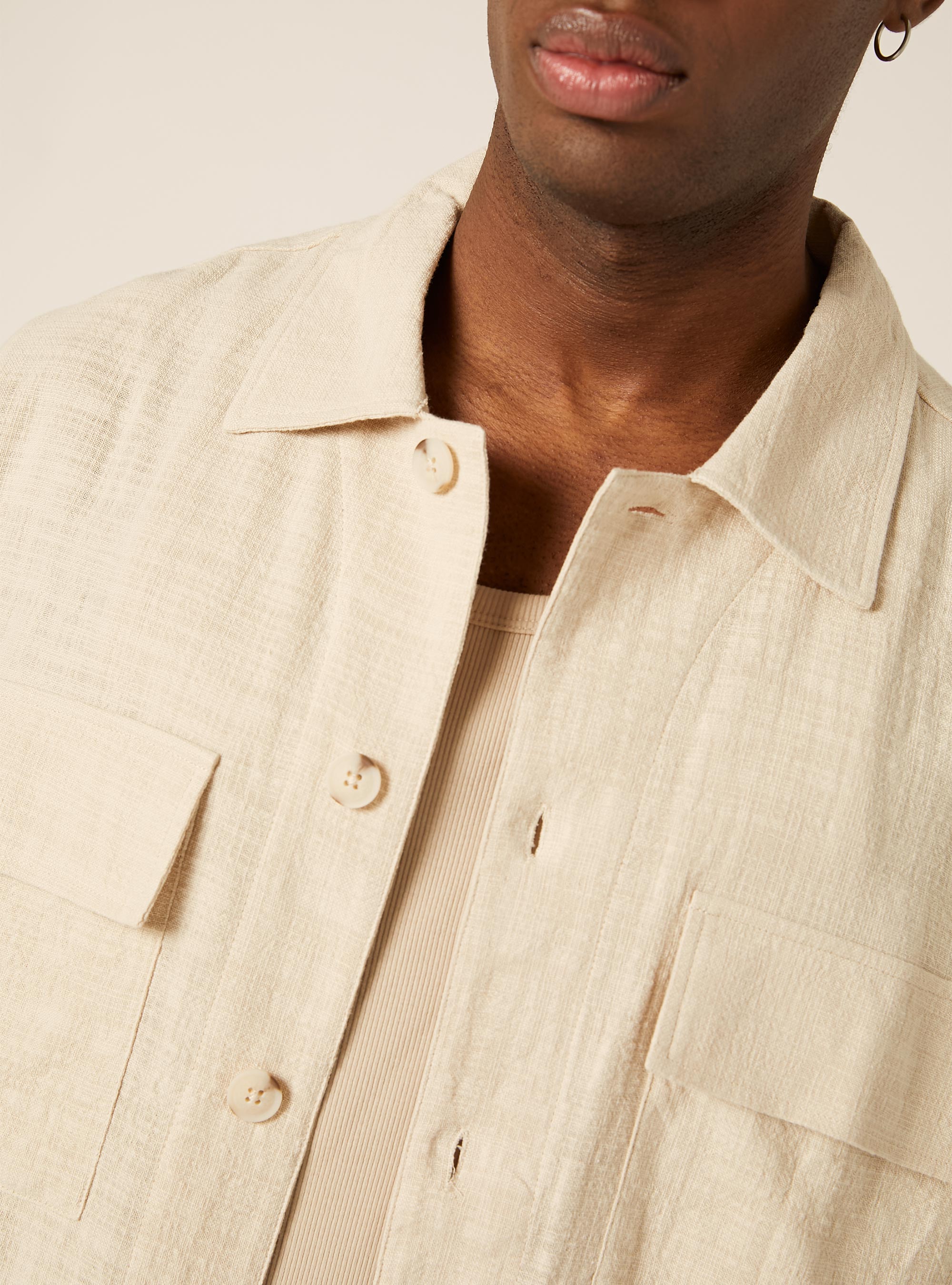 Short-Sleeved Cotton Shirt, BG3 BEIGE LIGHT