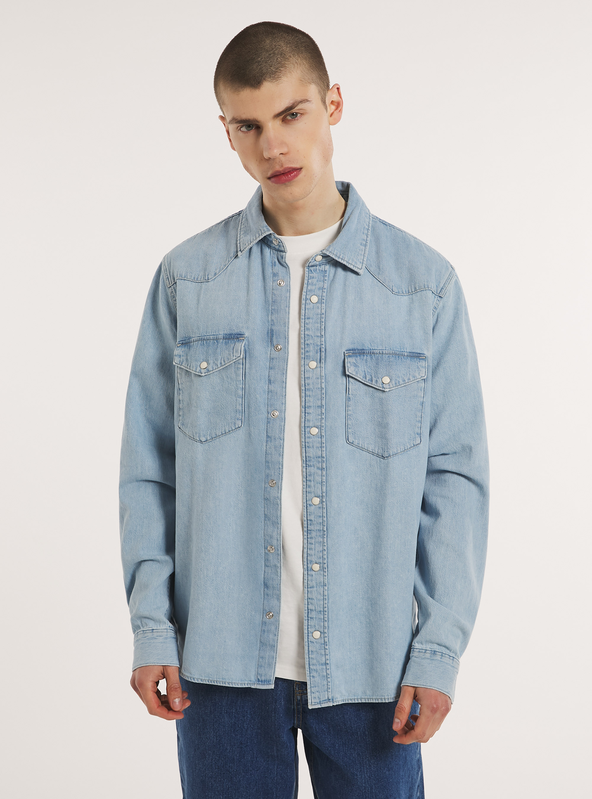 Camicia in denim, D008 SUPER LIGHT BLUE