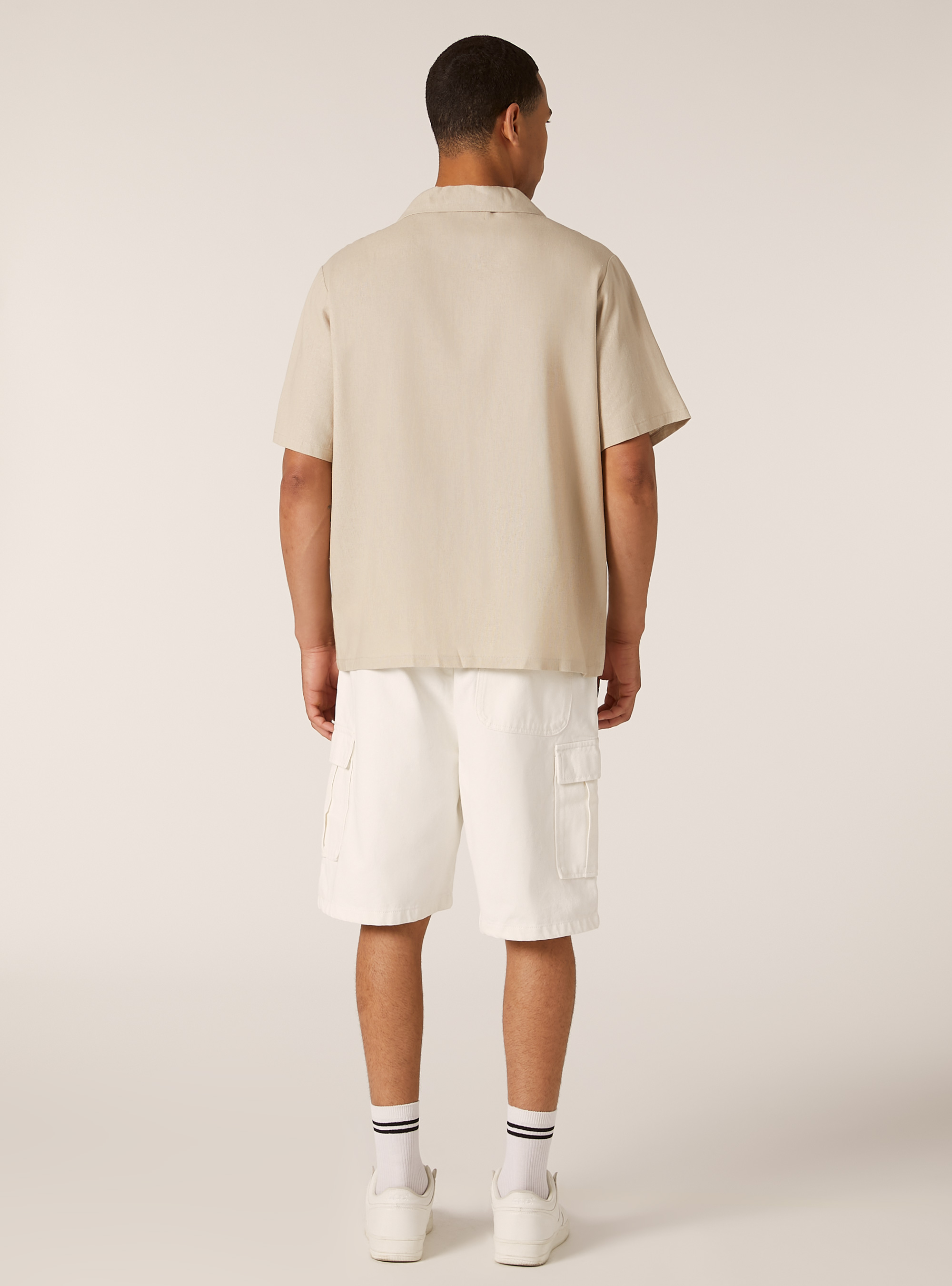 Linen blend shirt with breast pocket, BG3 BEIGE LIGHT