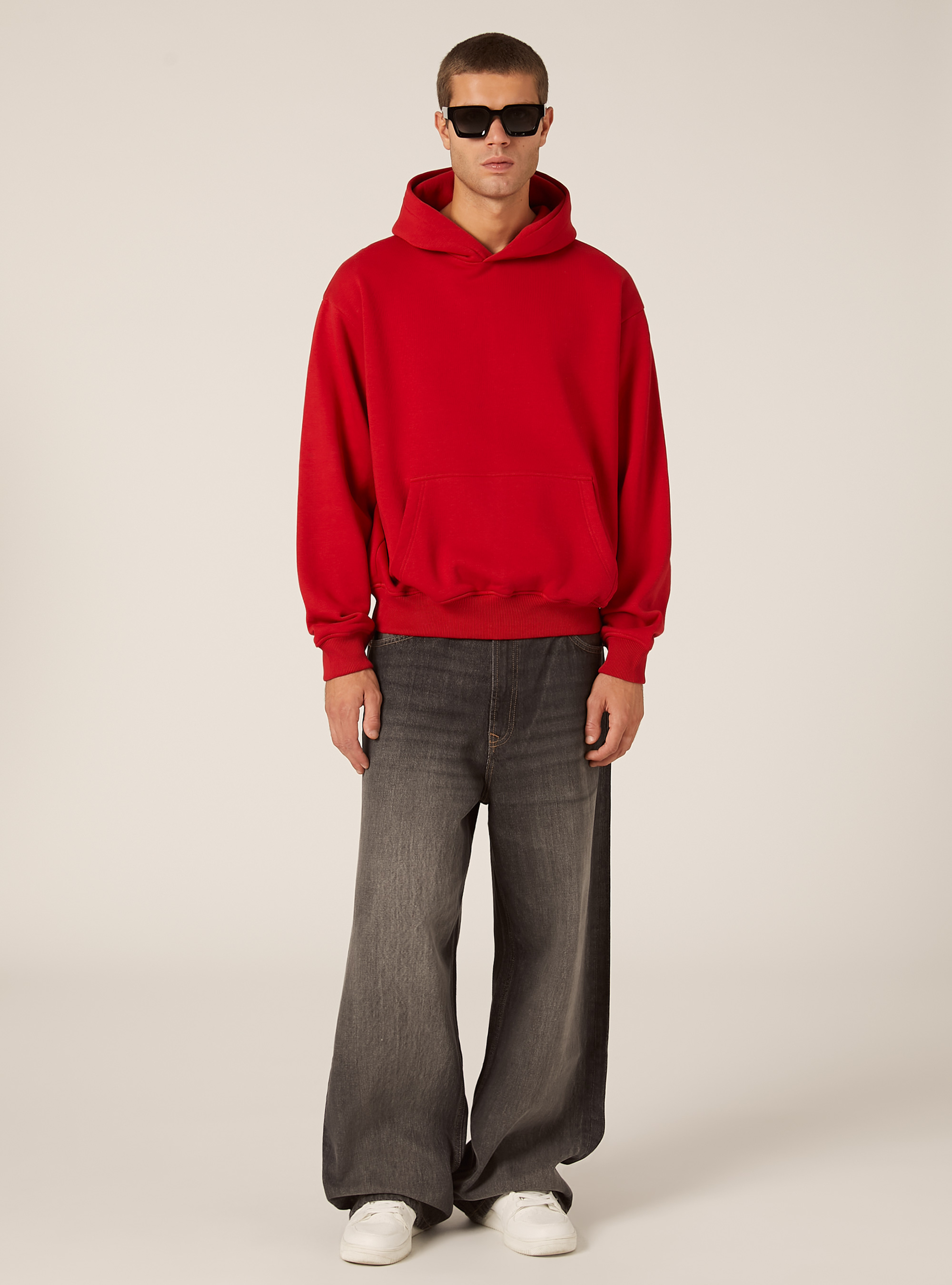 Sweat &agrave; capuche coupe boxy, RD2 RED MEDIUM