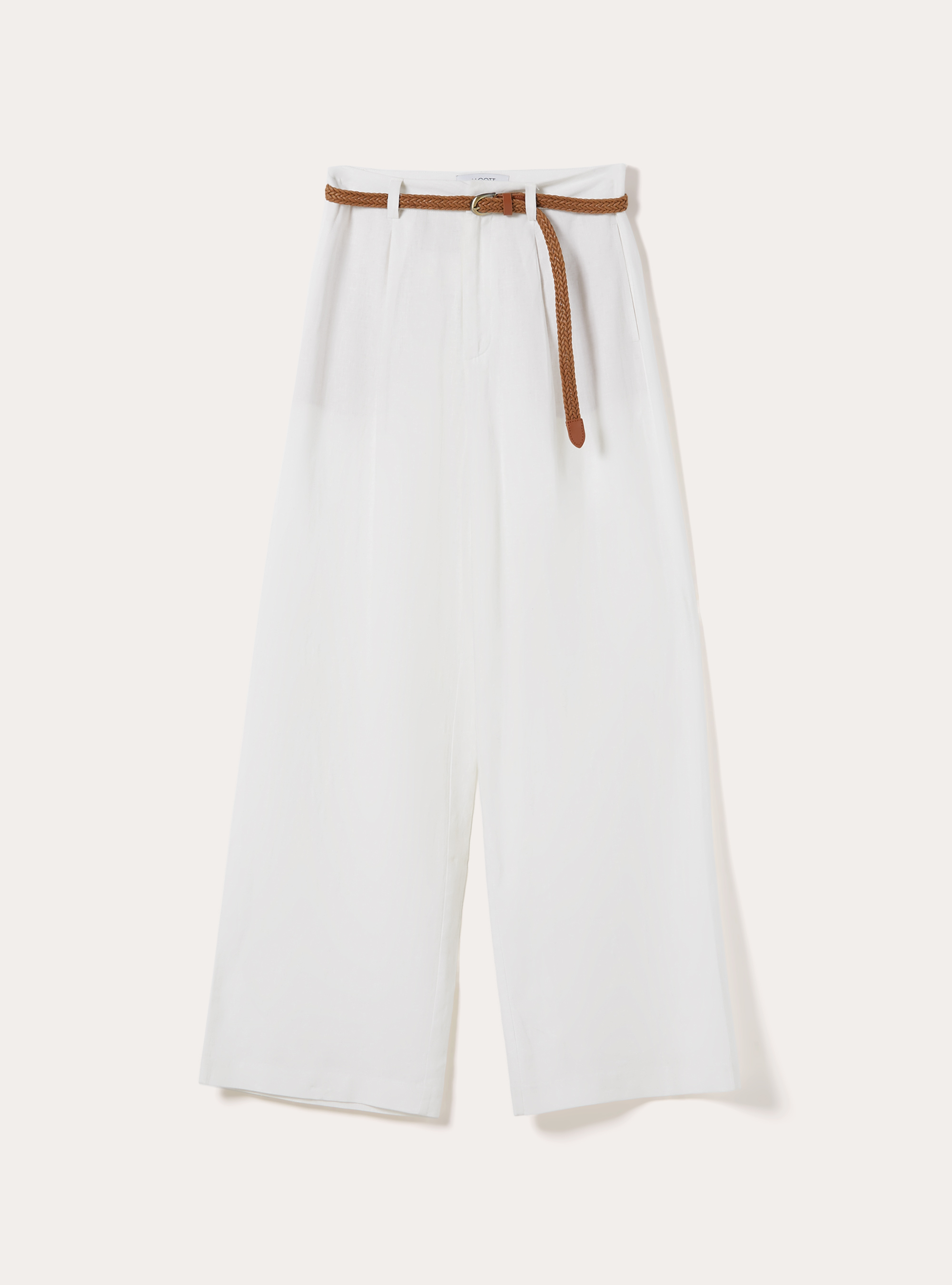 Pantalones en mezcla de lino con cintur&oacute;n, WH2 WHITE