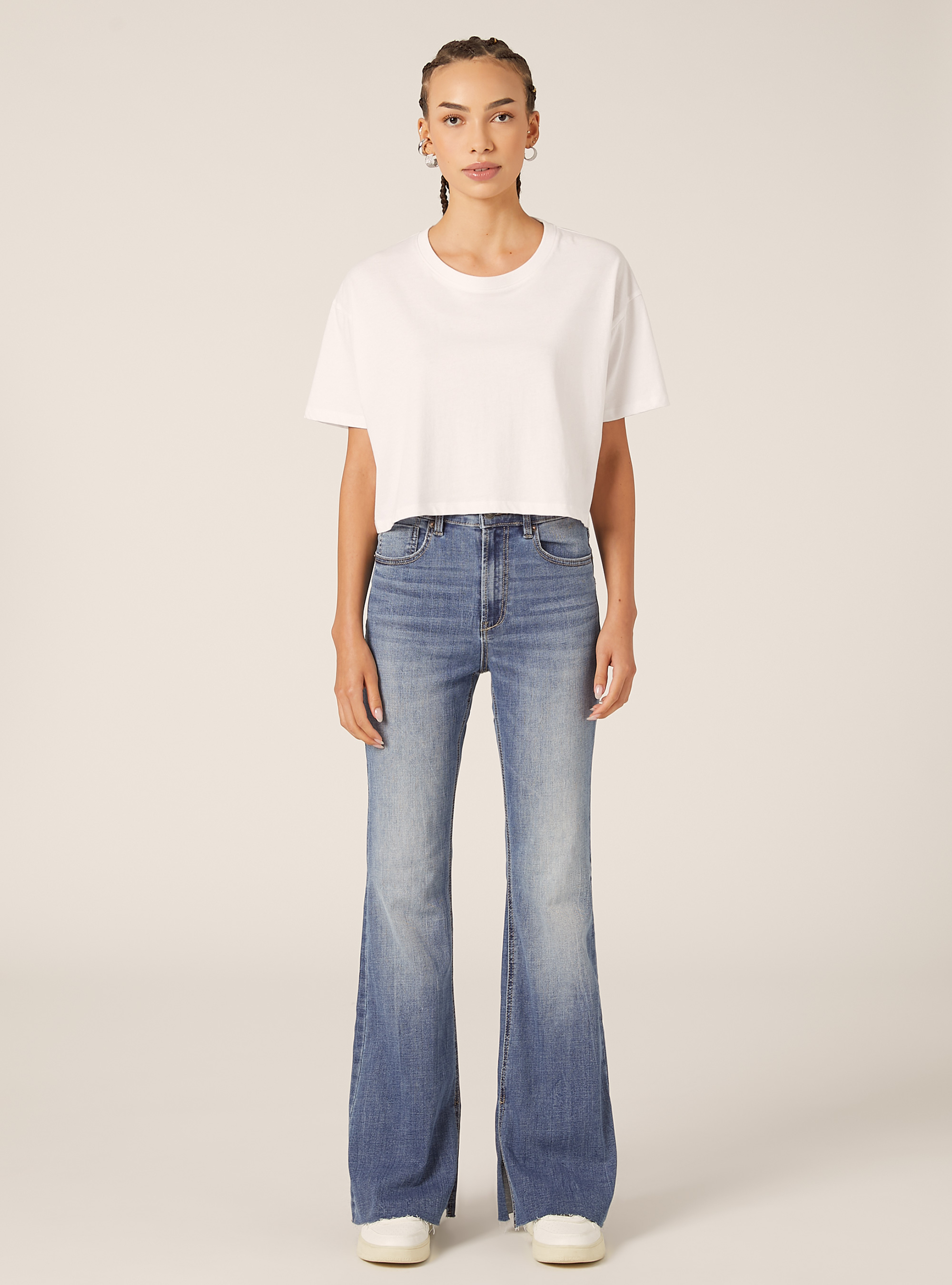 Jeans flare taille haute, D006 AZURE
