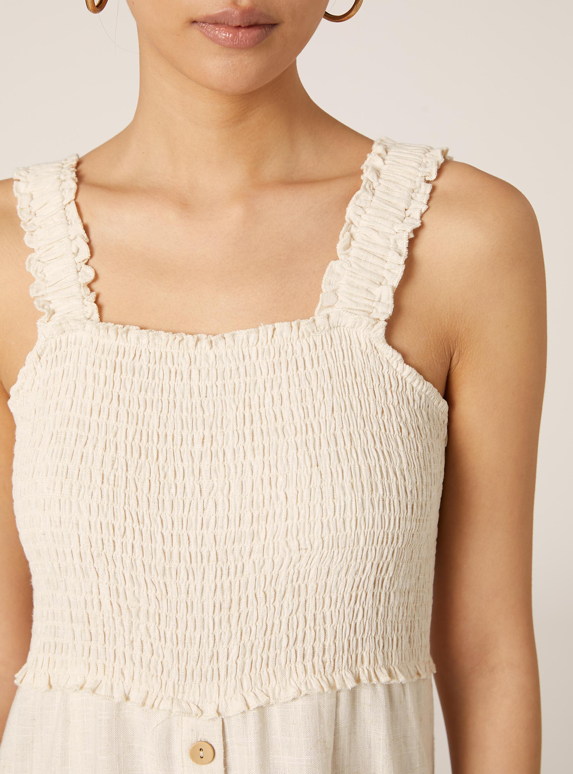 Linen blend midi dress, BG3 BEIGE LIGHT