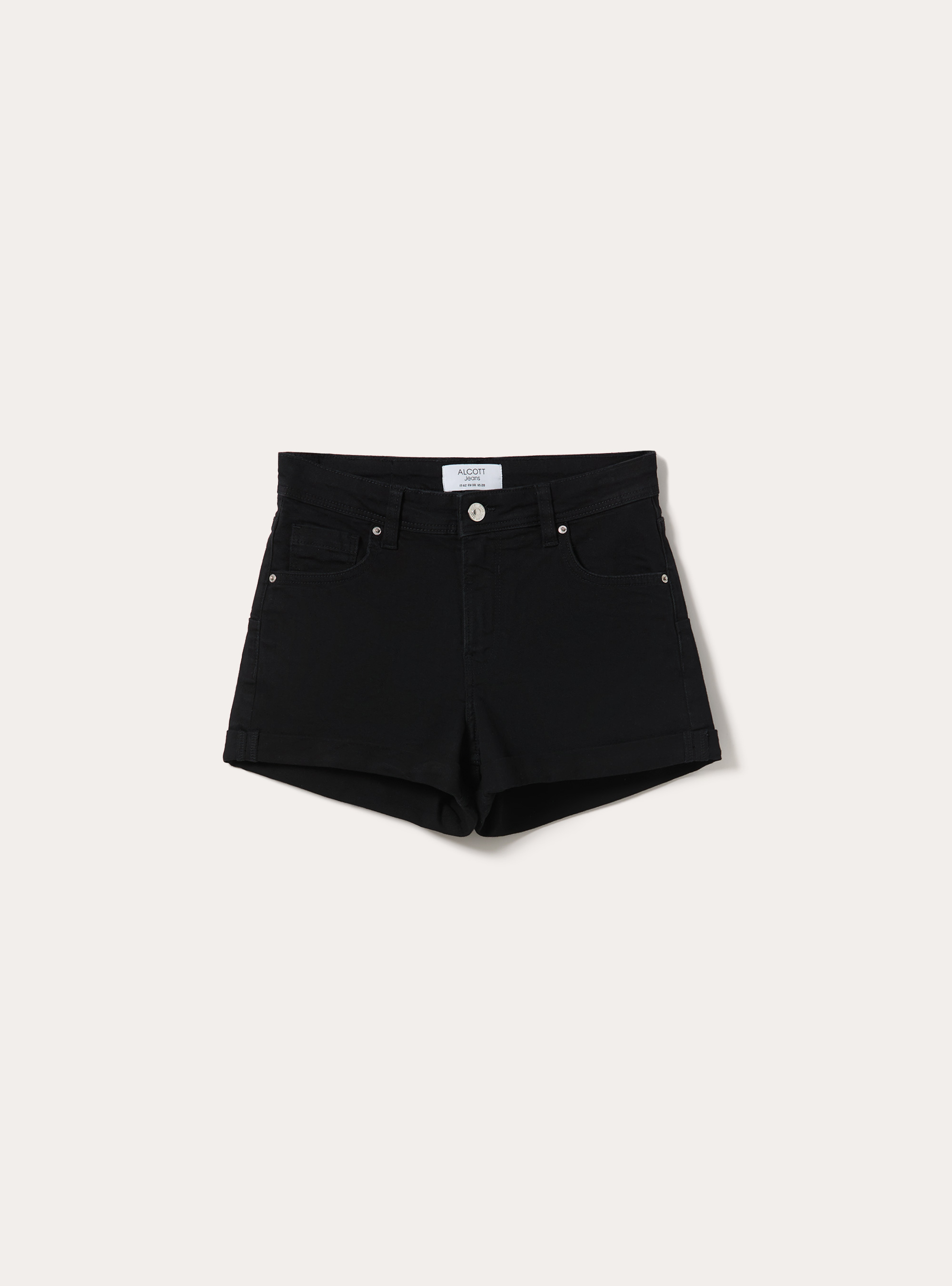 Slim Fit Denim Shorts with Rolled Cuffs, D000 BLACK