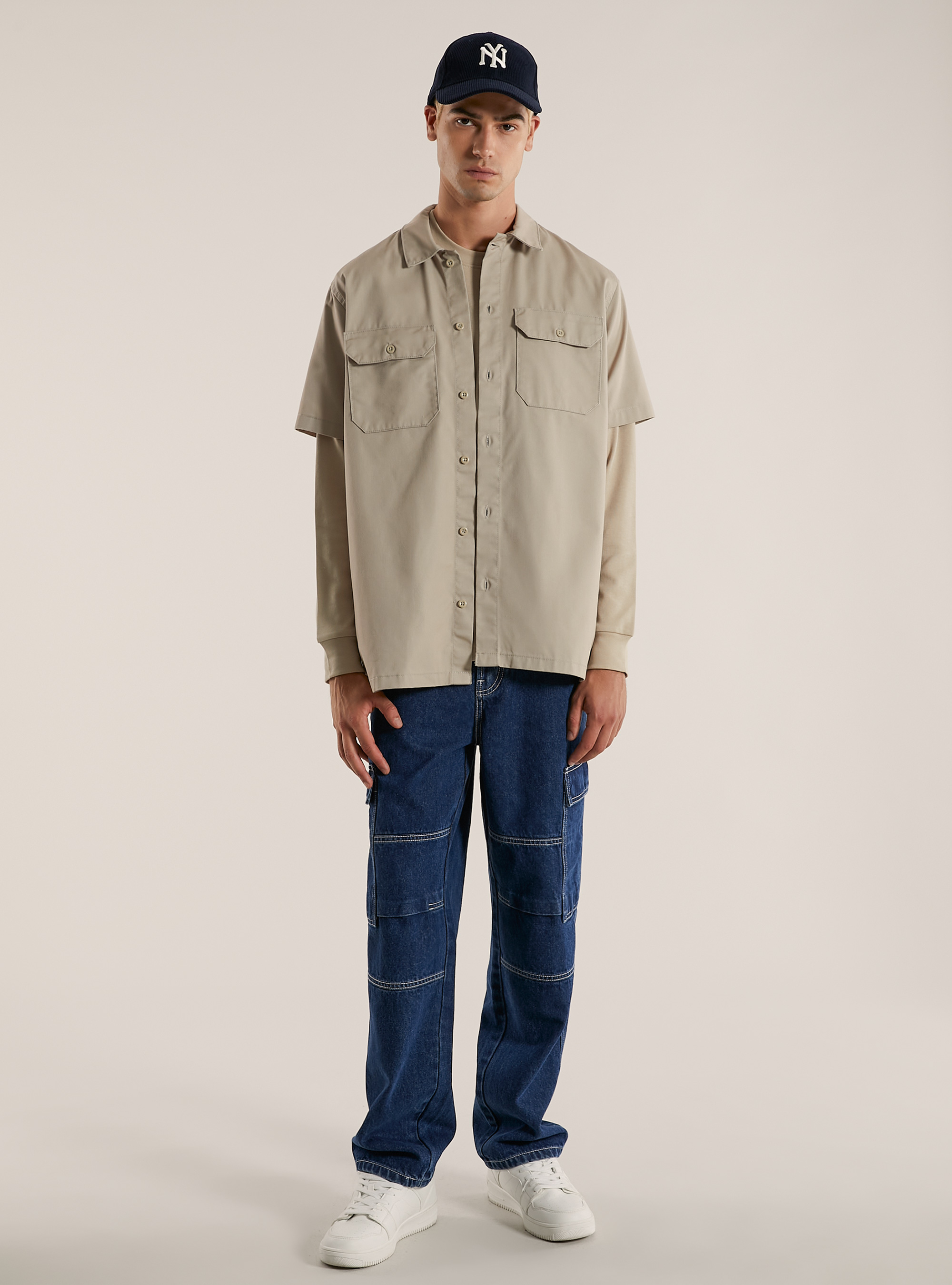 Chemise en serg&eacute; avec grandes poches, BG2 BEIGE MEDIUM
