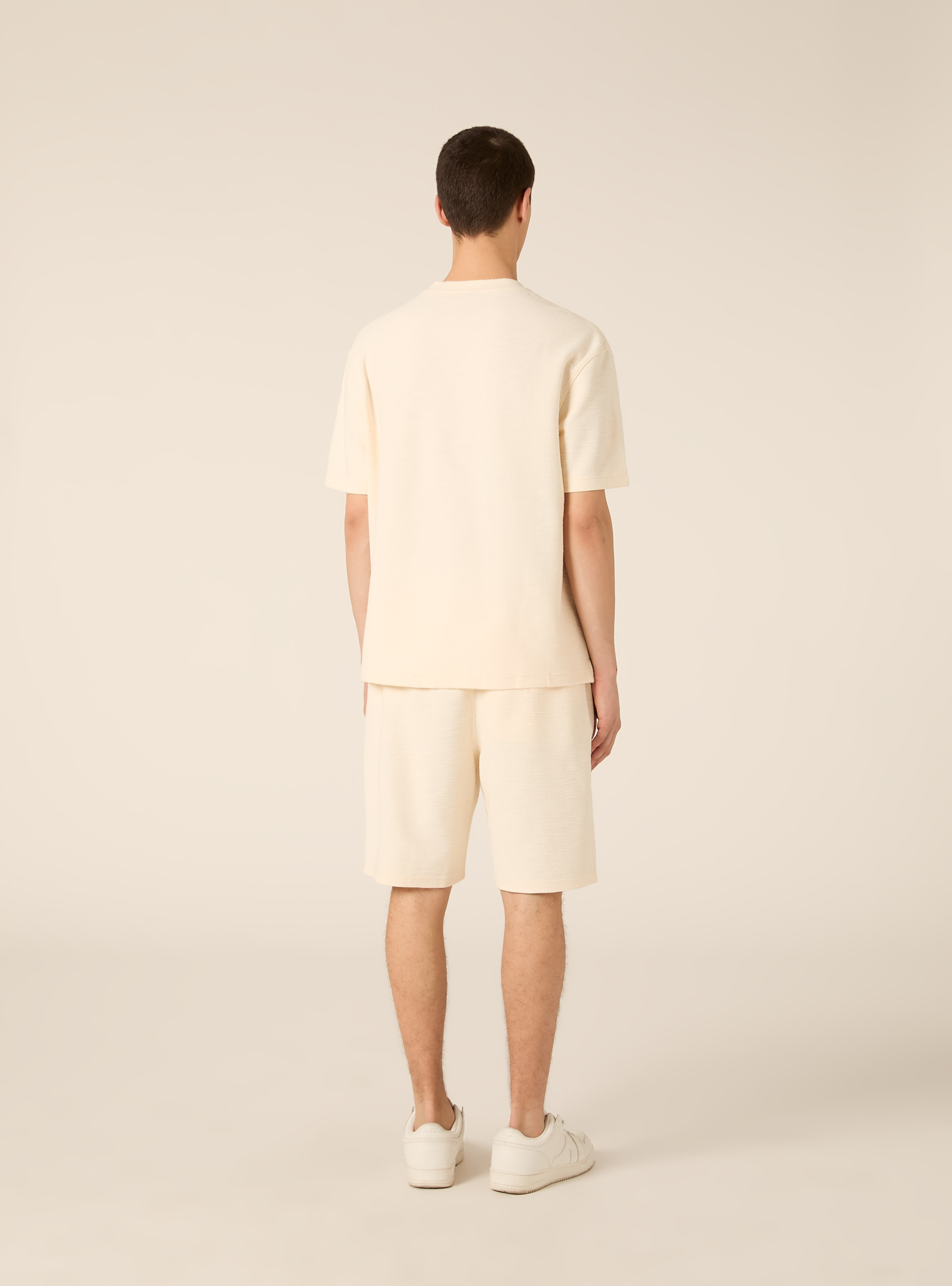 Maglietta in cotone con texture, PANNA