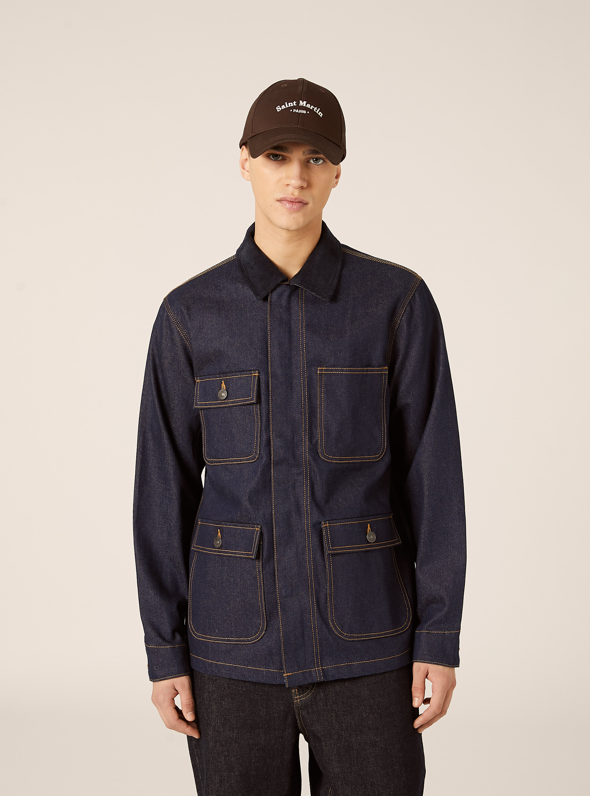 Denim jacket with large pockets, D001 DEEP BLUE