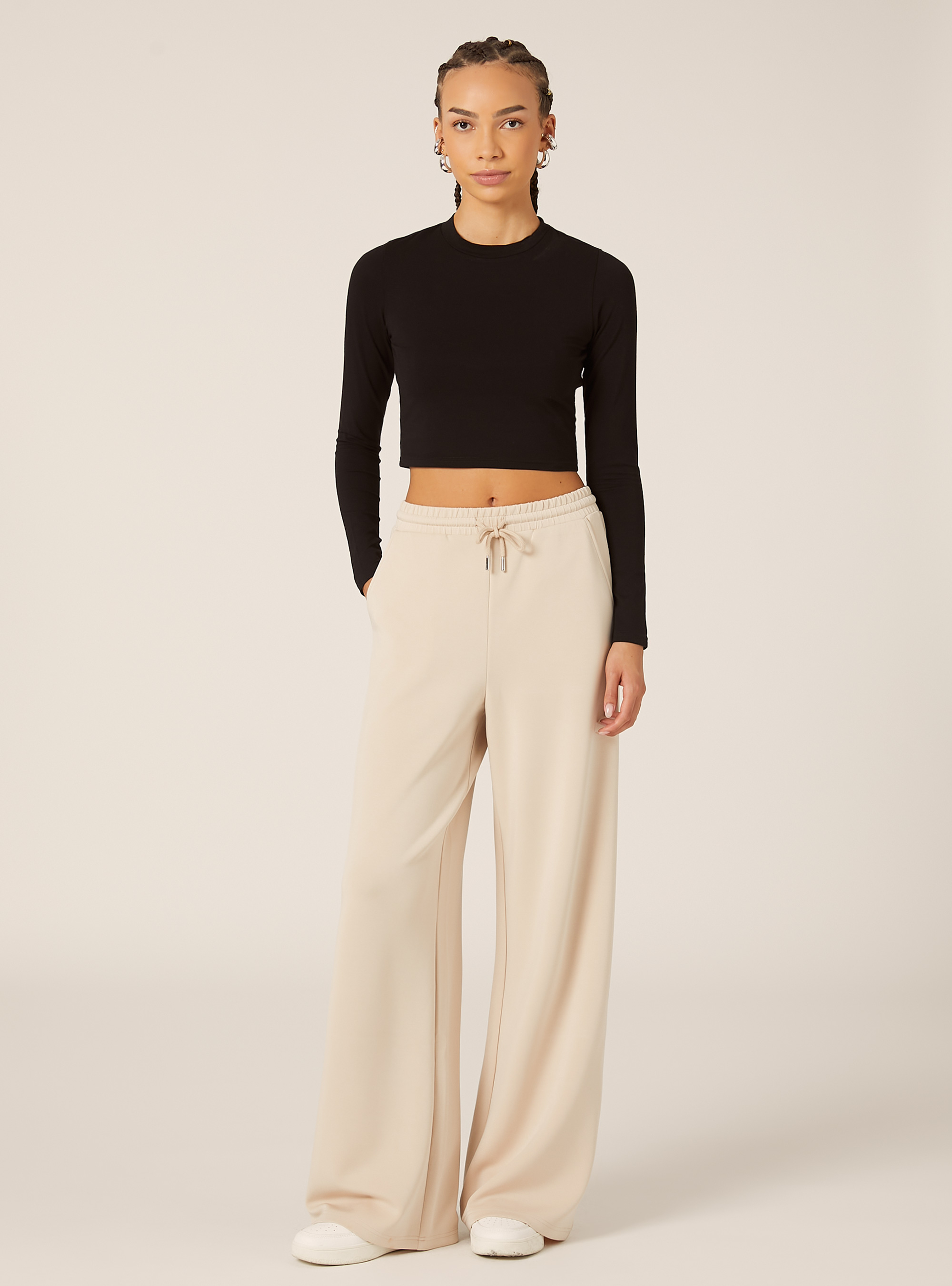 Pantalon jogging large &agrave; toucher doux, BG3 BEIGE LIGHT