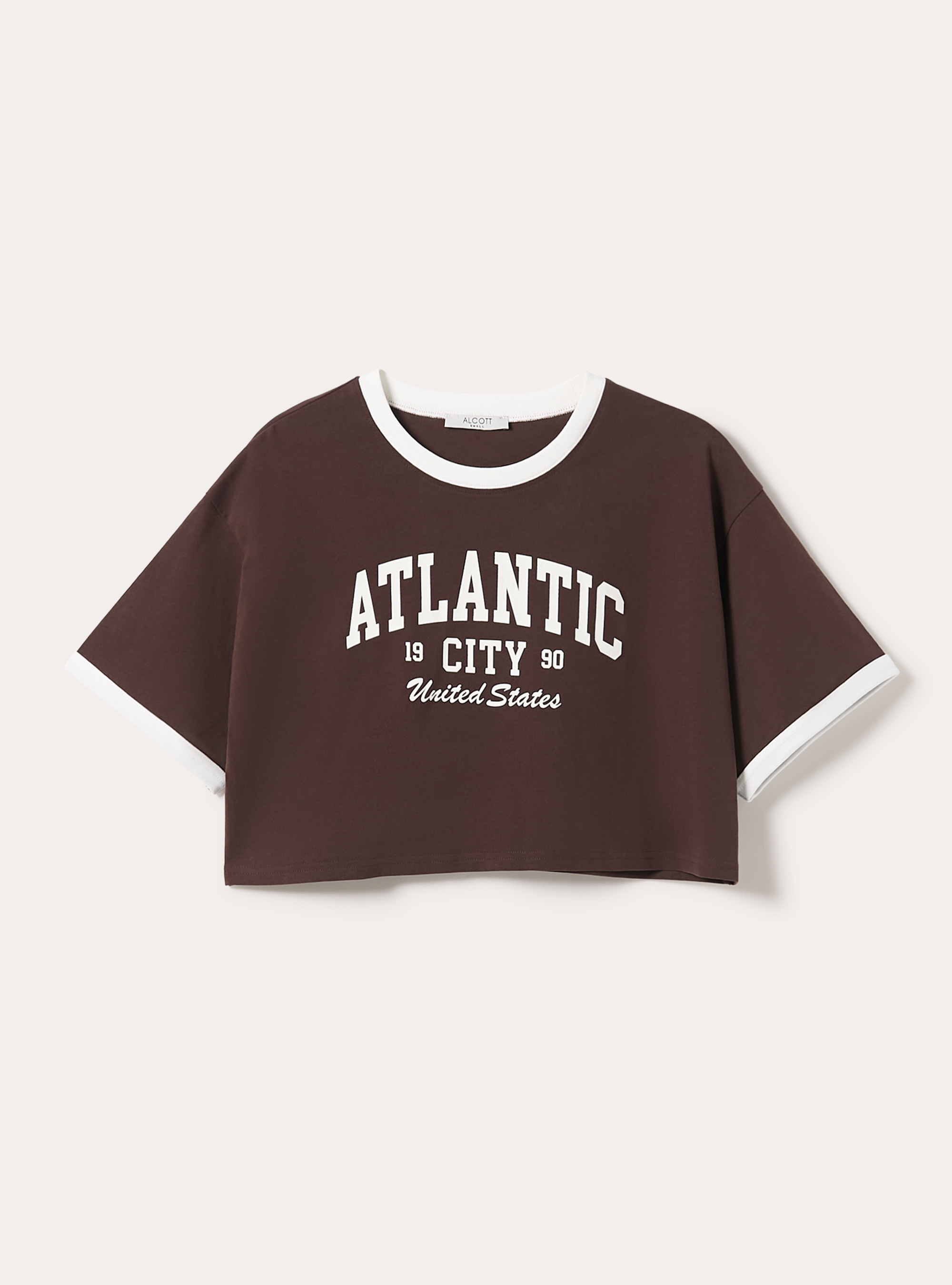 Maglietta cropped con stampa, MARRONE SCURO