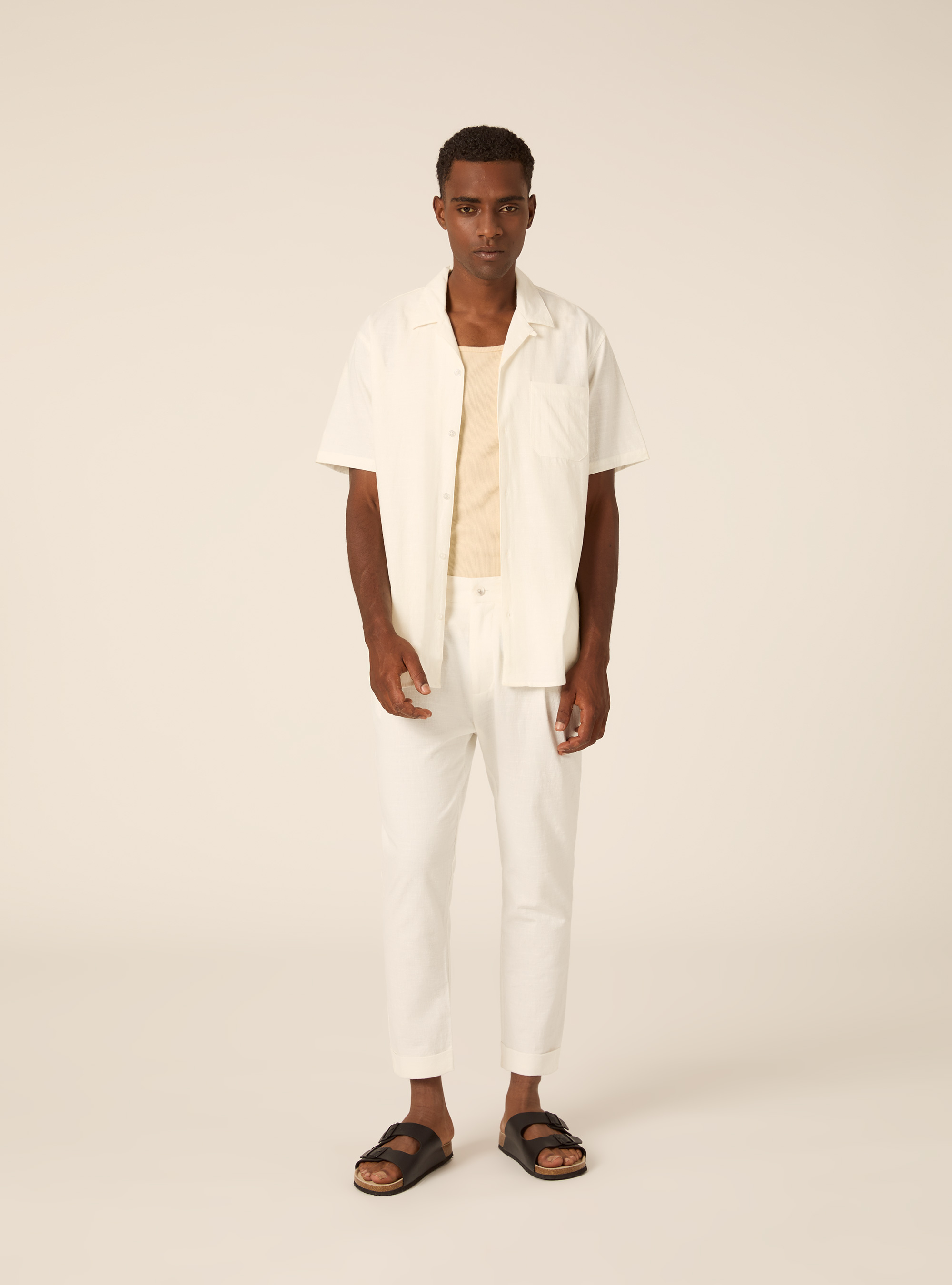 Linen Blend Bowling Shirt, WH1 OFF WHITE
