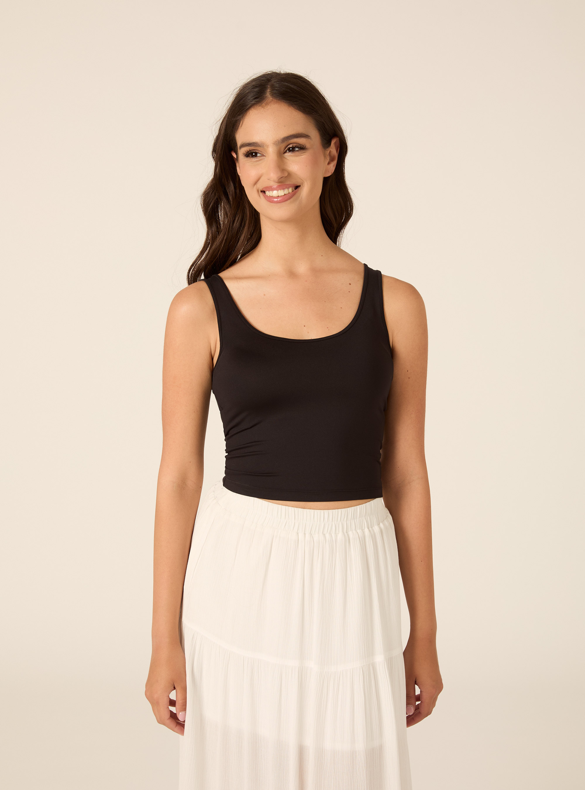 Second Skin Effect Crop Tank Top, BK1 BLACK