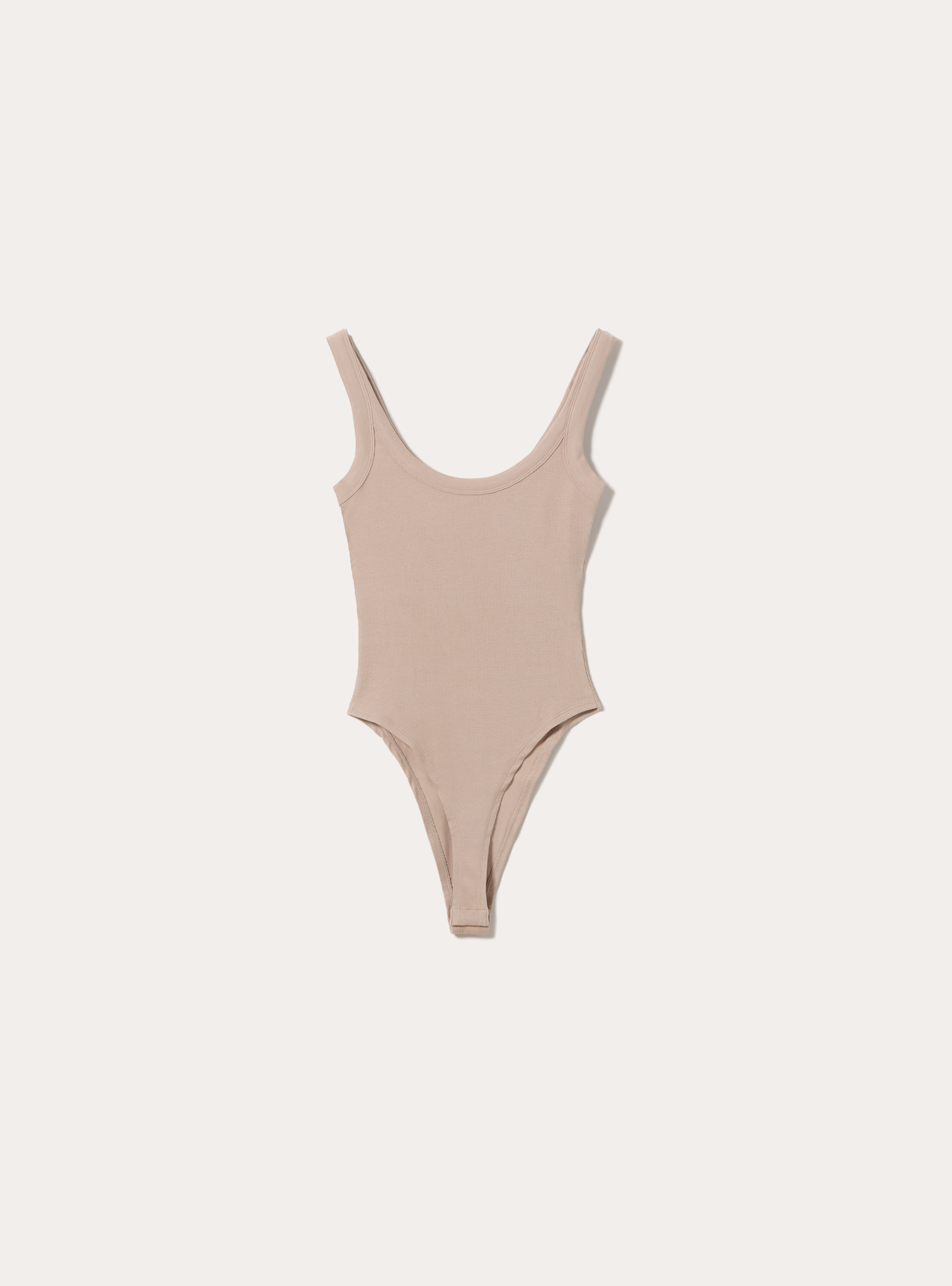 Ribbed Scoop Neck Bodysuit, BG2 BEIGE MEDIUM