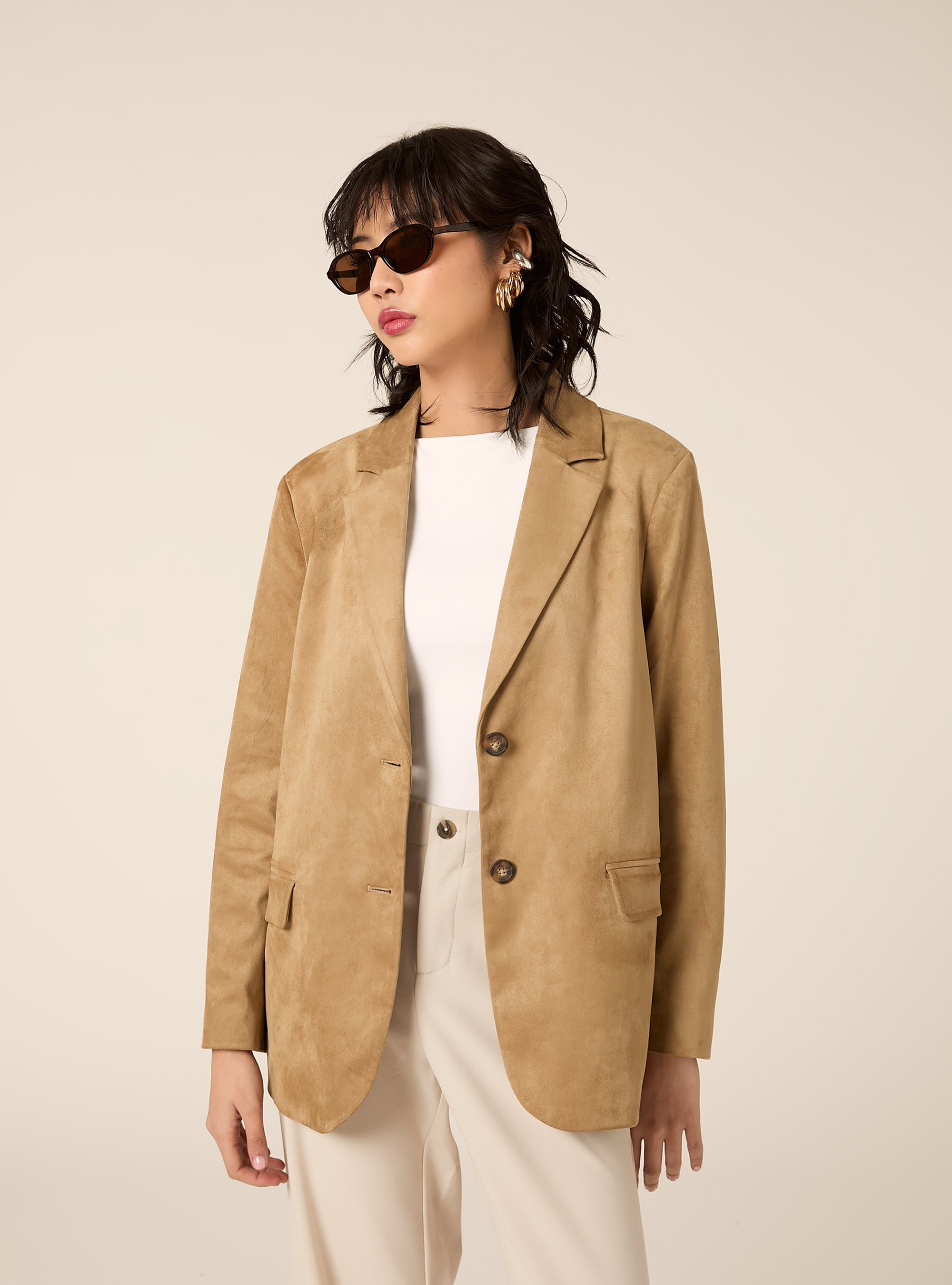 Blazer con efecto ante, BG2 BEIGE MEDIUM