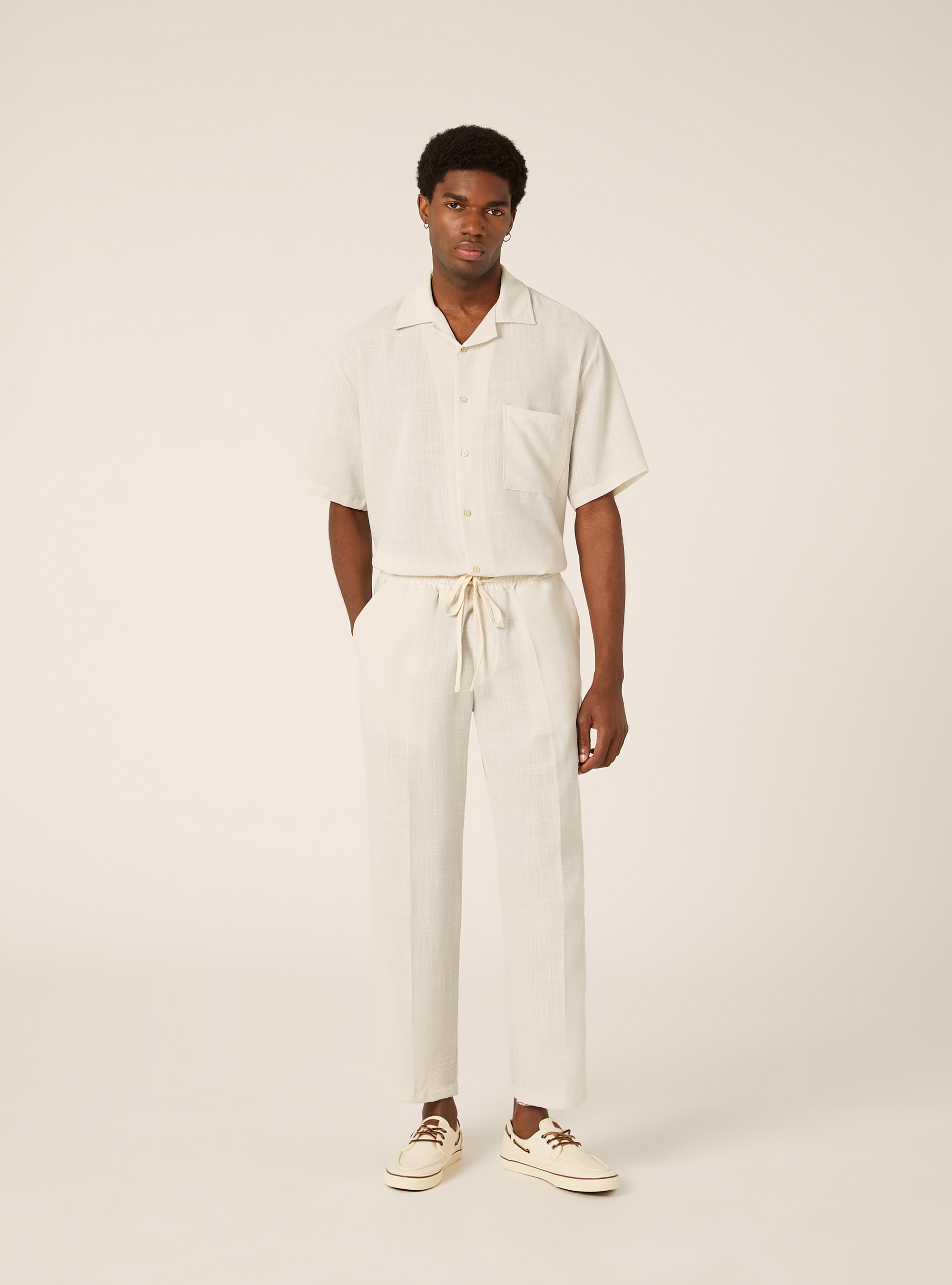 Slub Fabric Straight Leg Trousers, WH1 OFF WHITE