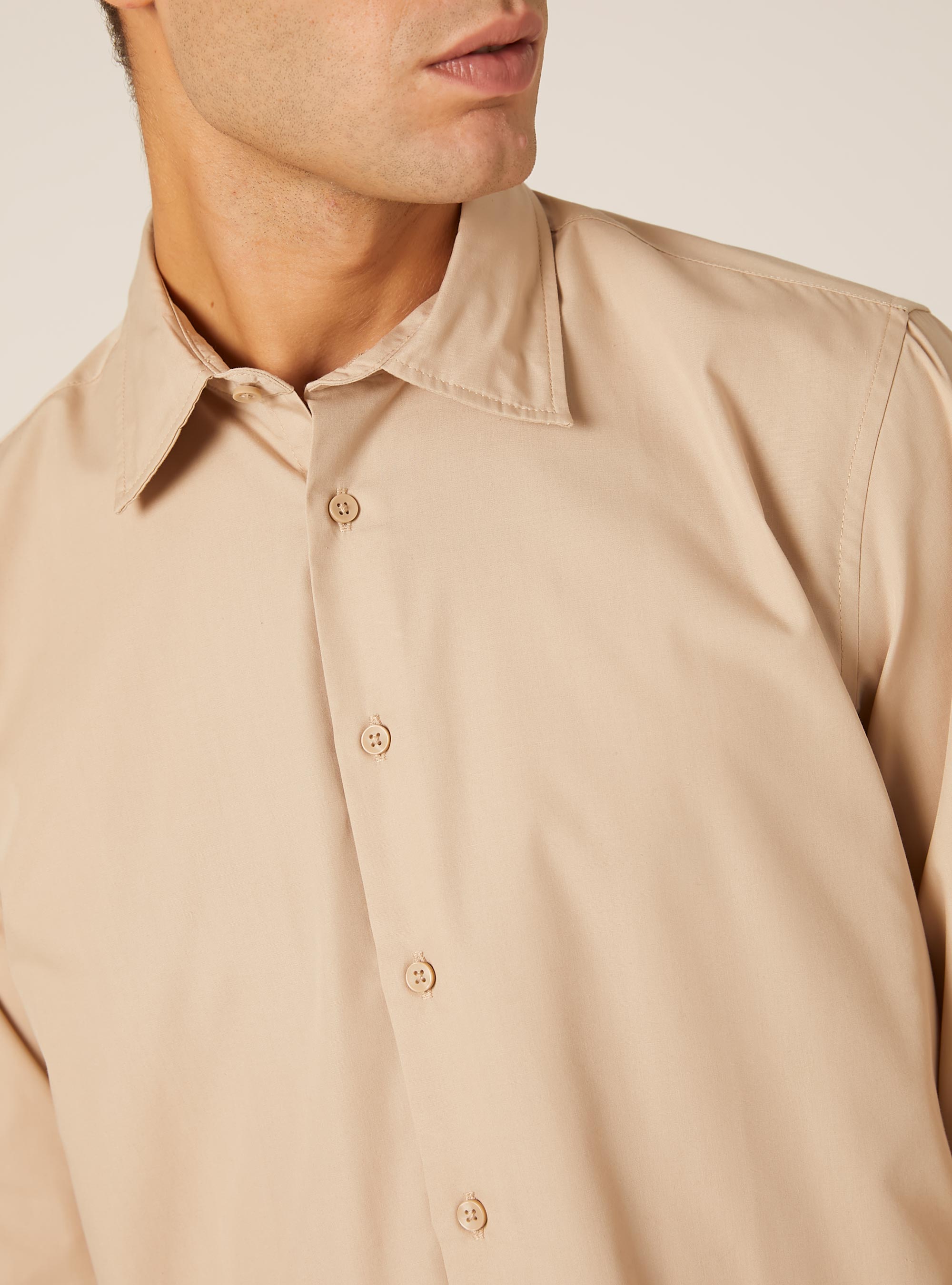 Chemise &agrave; manches longues unie, BG2 BEIGE MEDIUM