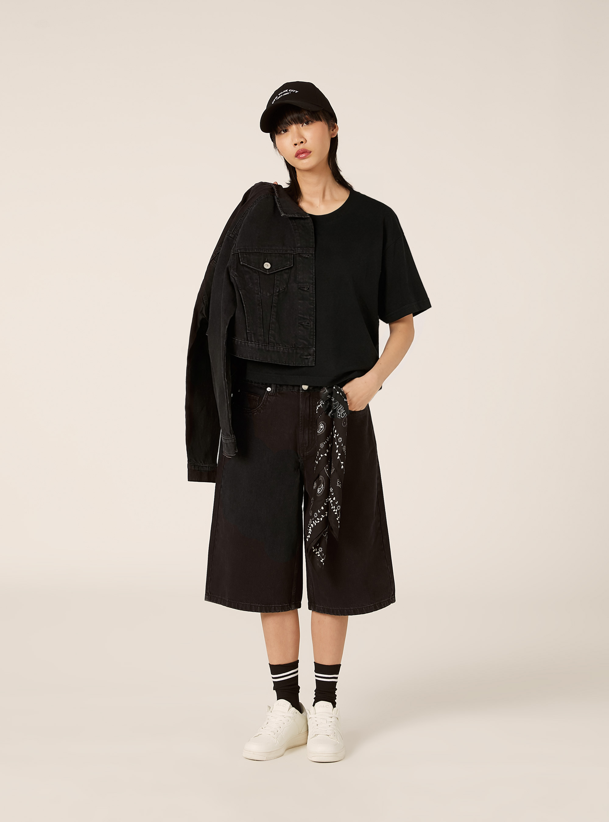 Cropped twill jacket, BK1 BLACK
