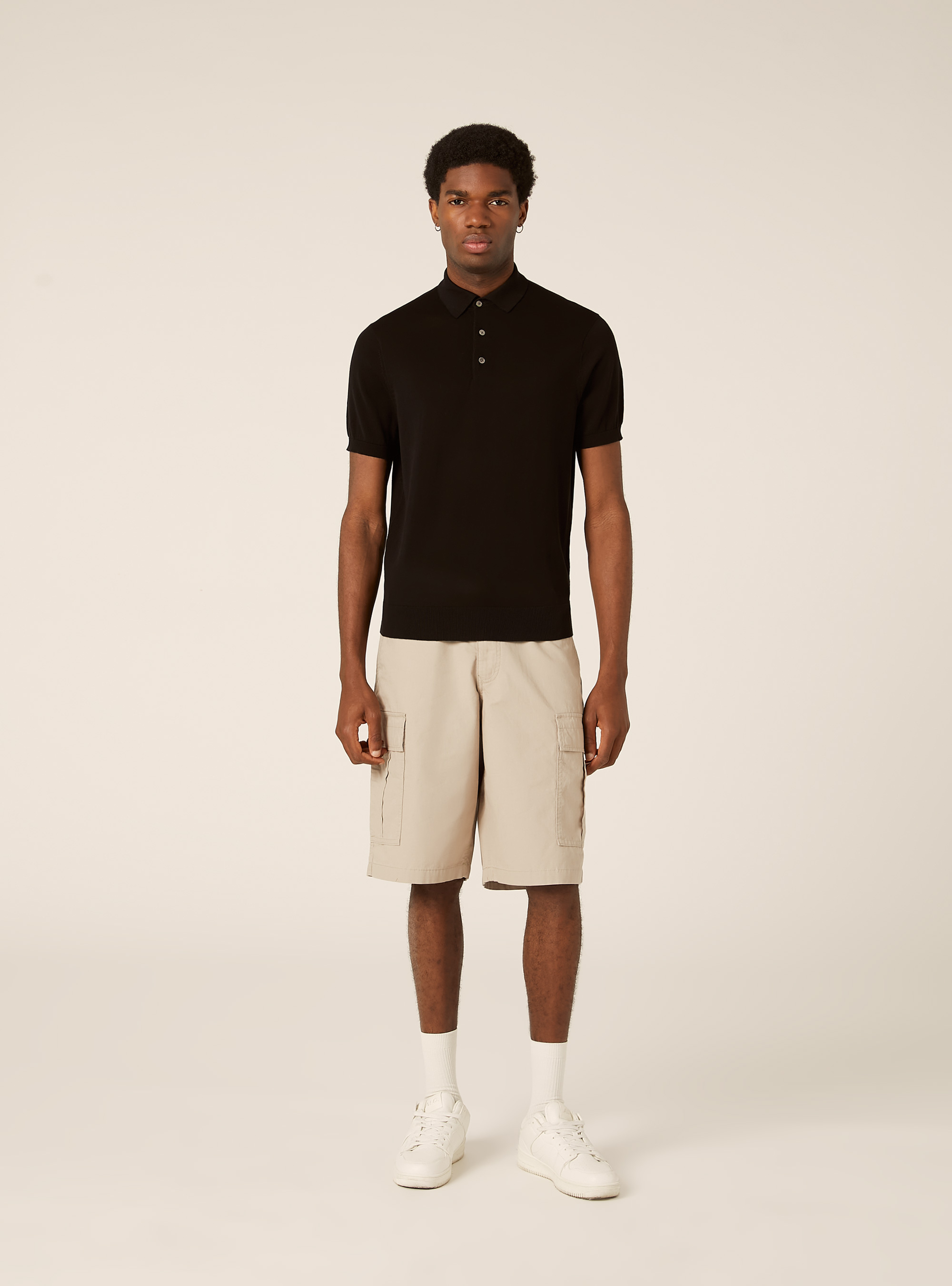 Polo en maille de coton extra-fin, BK1 BLACK