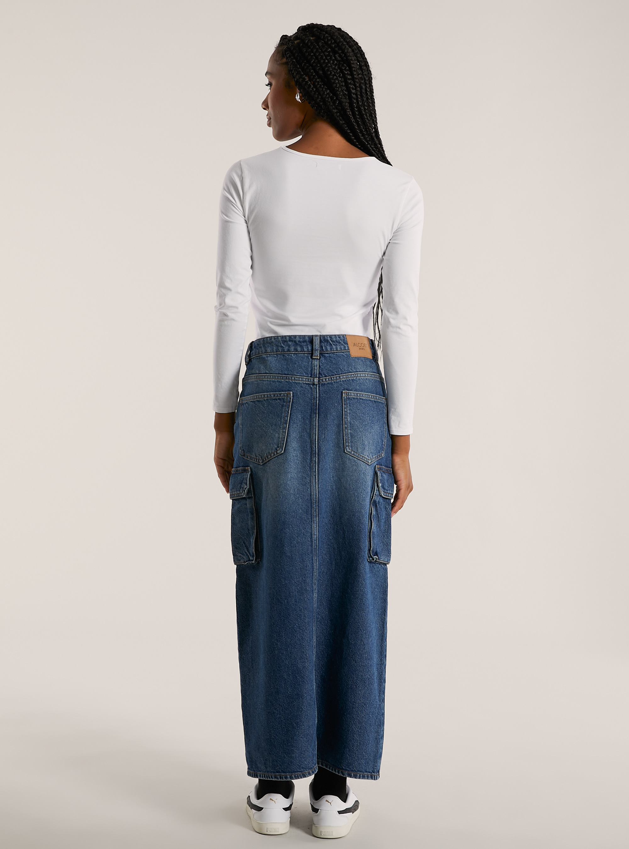 Jupe cargo longuette, D003 MEDIUM BLUE