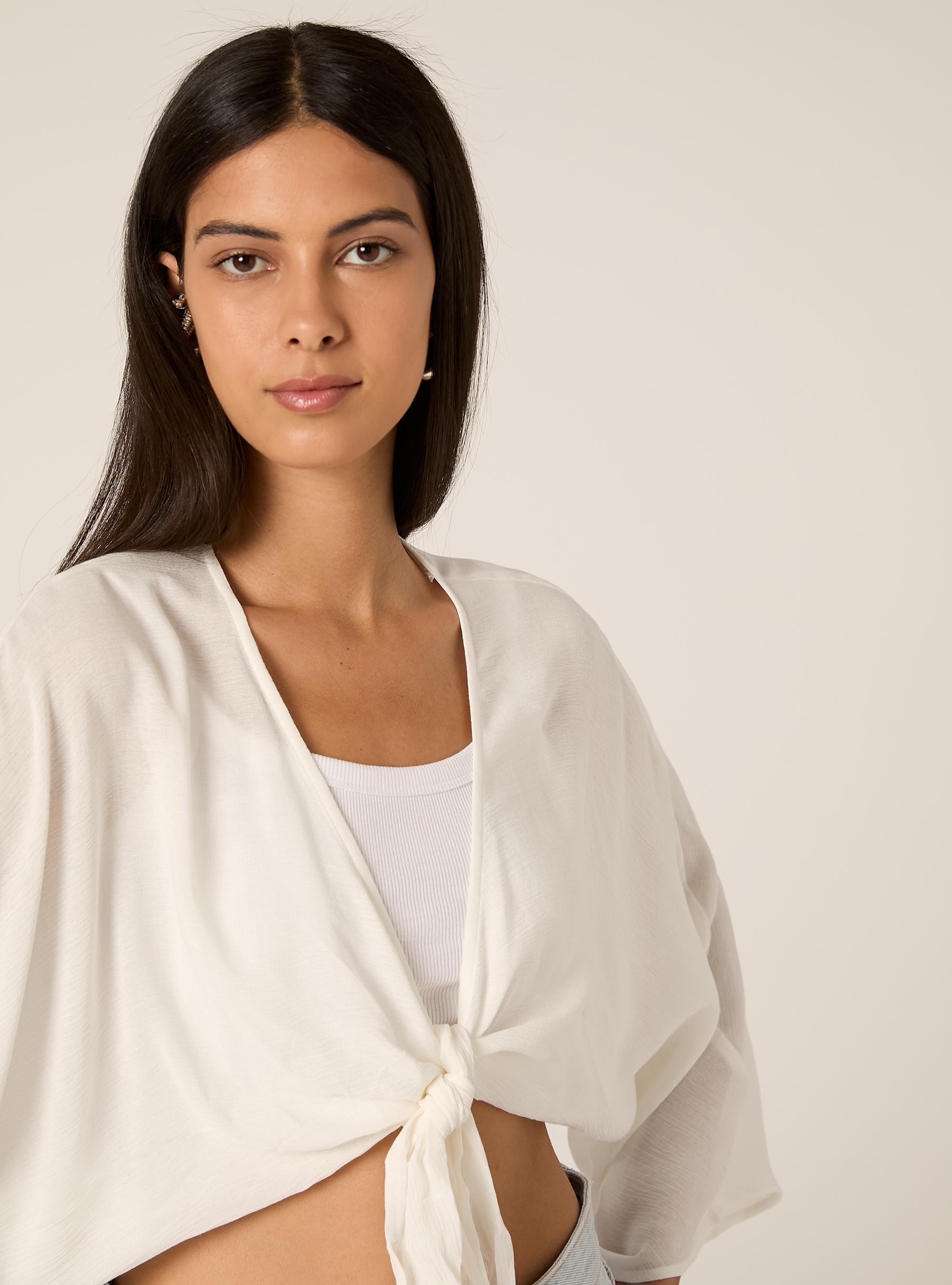 Blusa fluida con nodo, OFF WHITE
