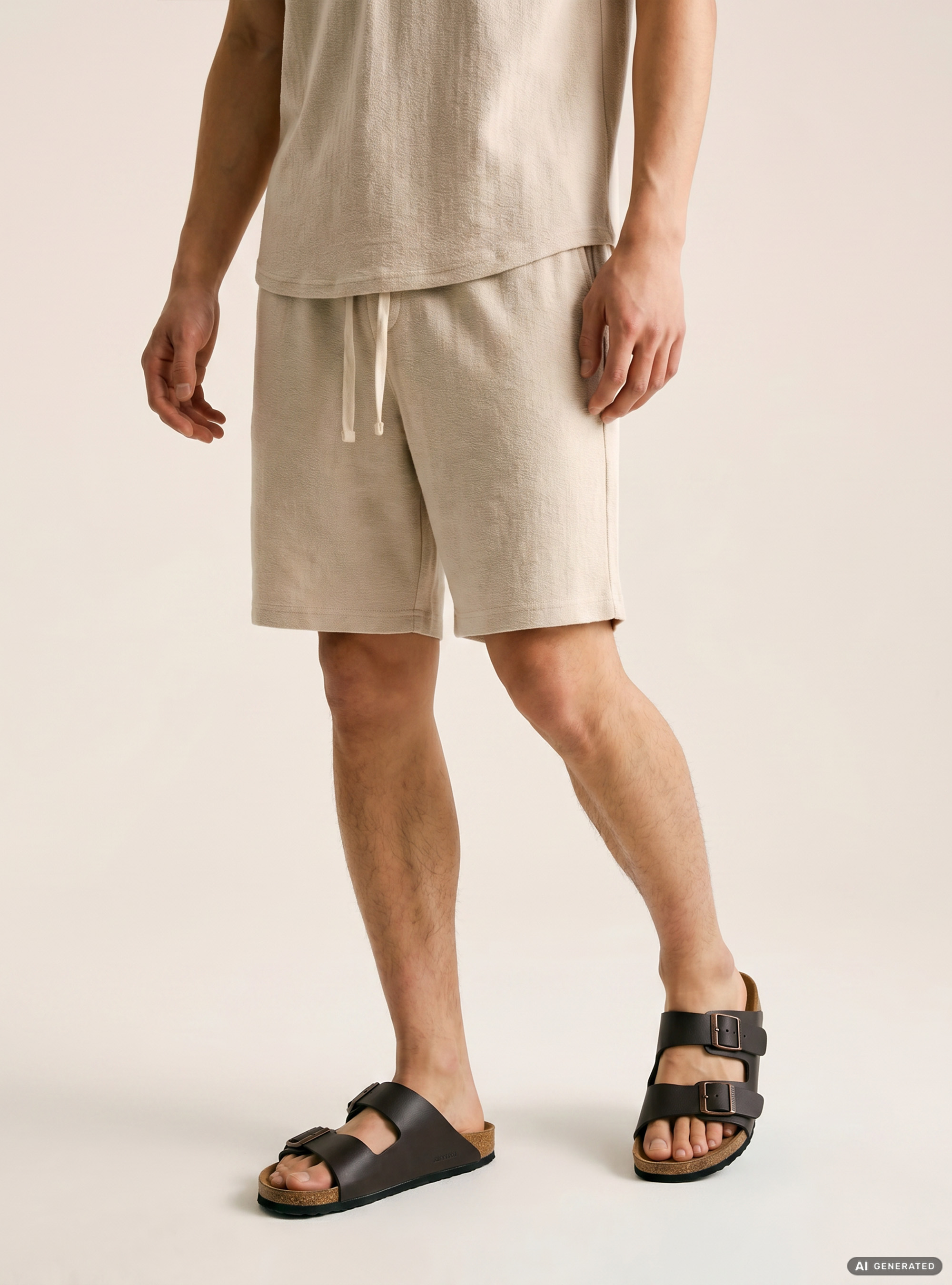 Bermuda baggy con pince in jersey texture, BG3 BEIGE LIGHT