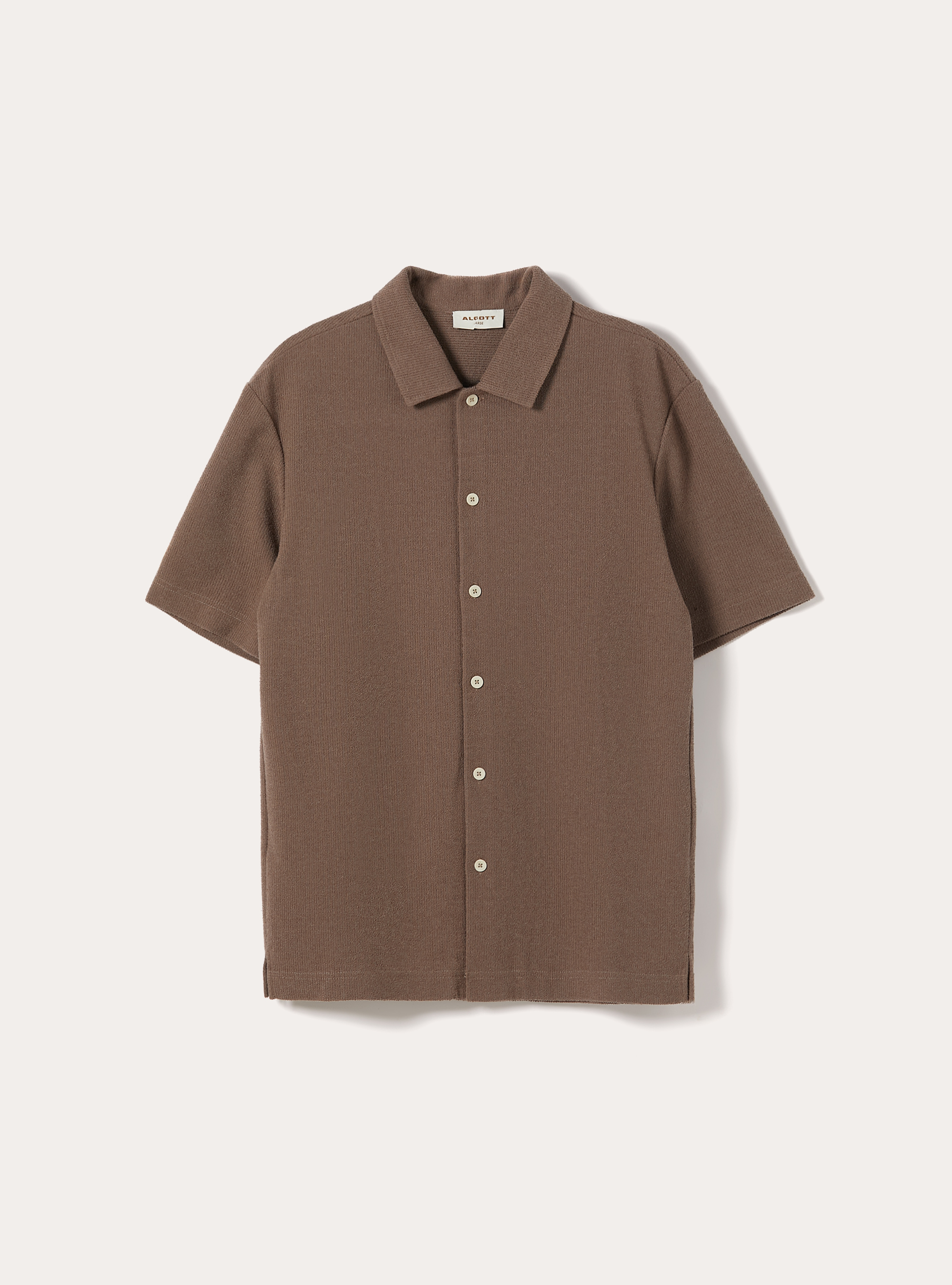 Camicia a maniche corte con texture, MARRONE MEDIO