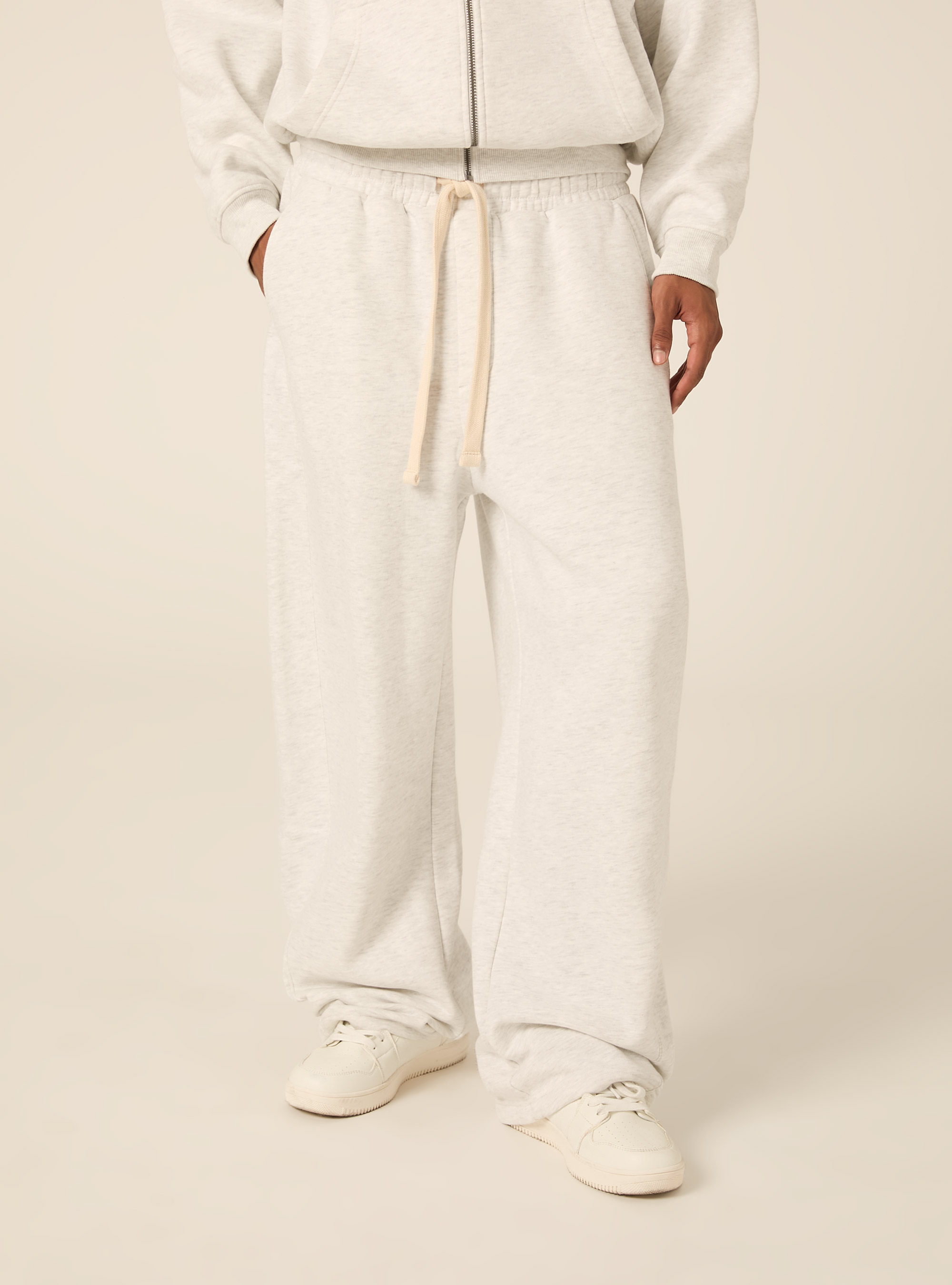Barrel fit fleece trousers, MGY3 GREY MEL LIGHT