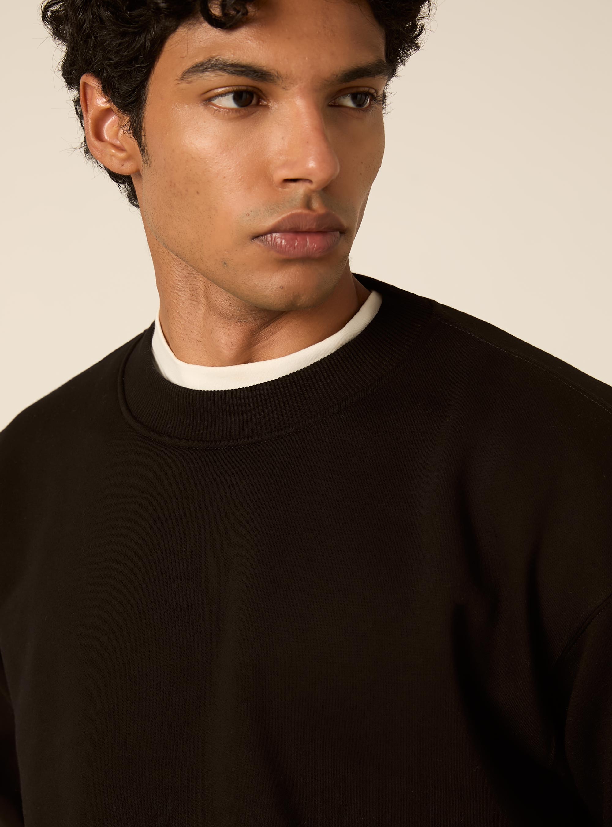 Basic boxy fit crewneck sweatshirt, BK1 BLACK