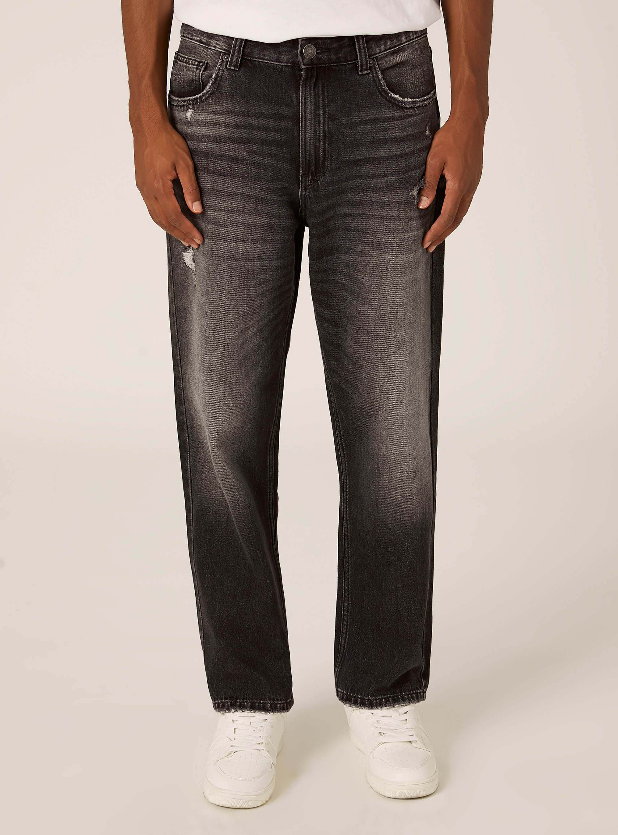 Jeans coupe fusel&eacute;e, D000 BLACK