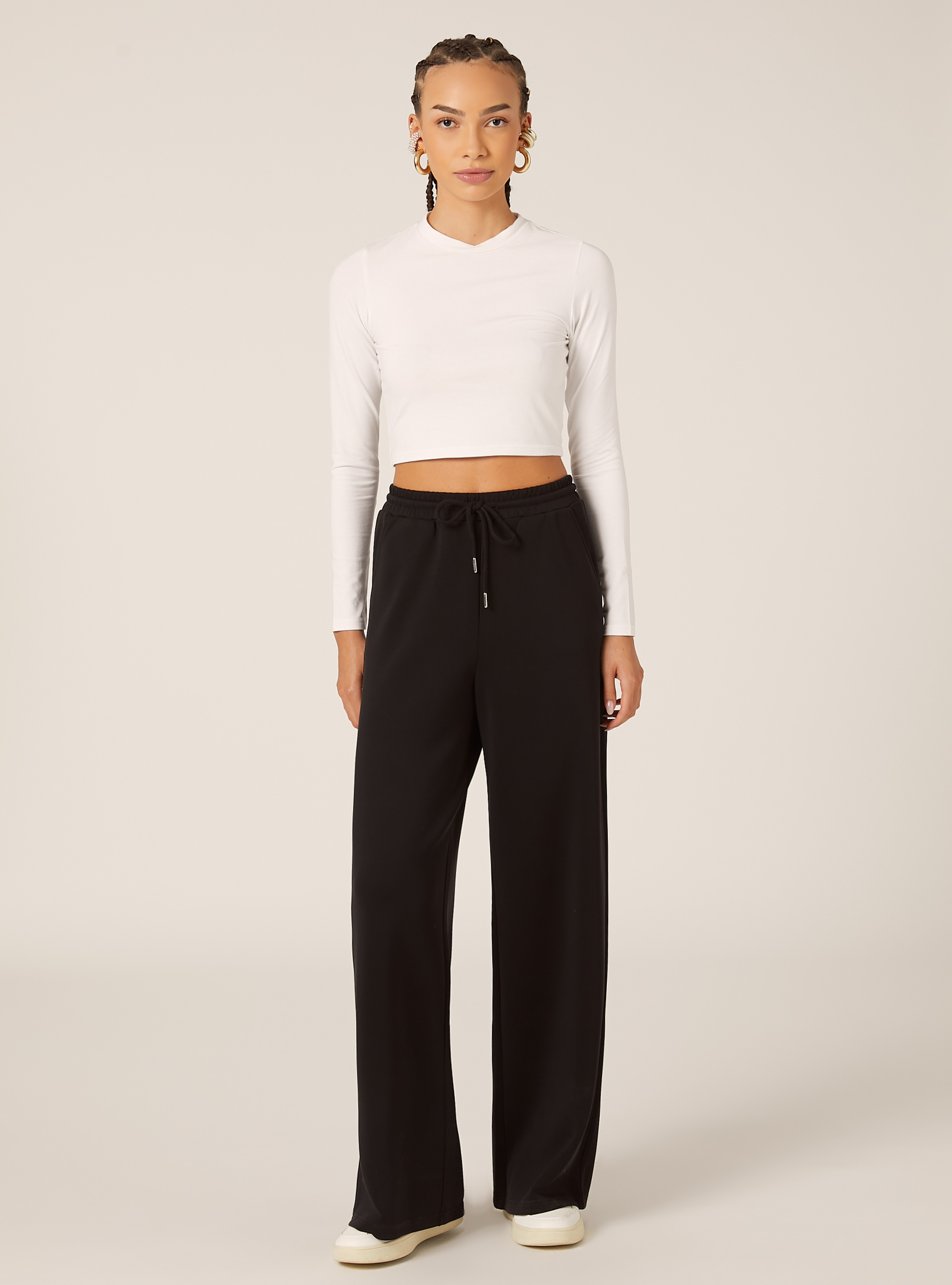 Pantalon jogging large &agrave; toucher doux, BK1 BLACK