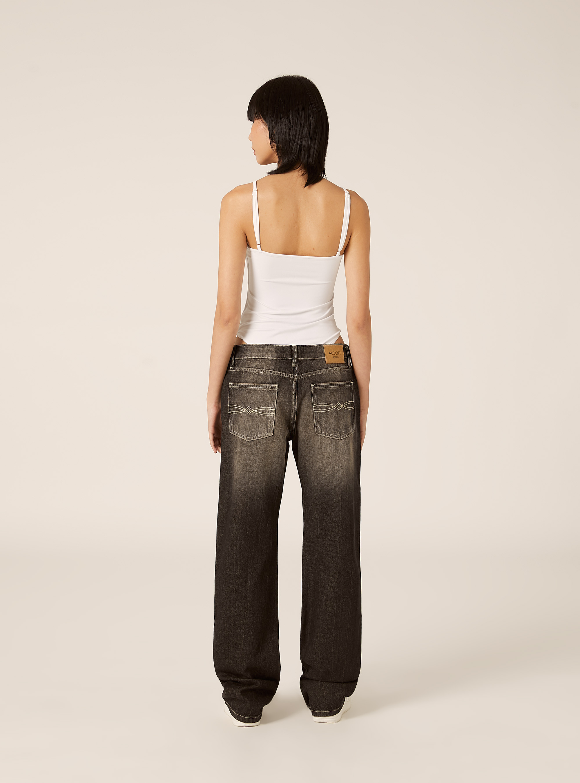 Jeans droit taille basse, D000 BLACK