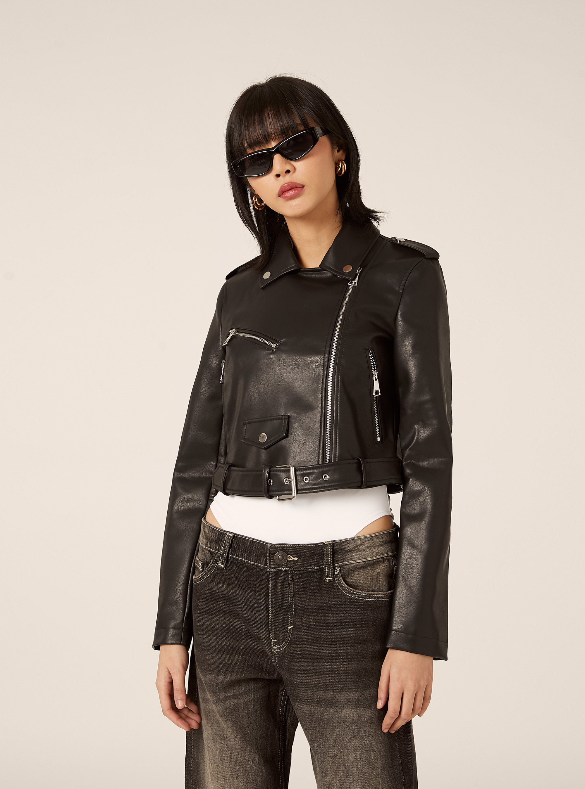 Leather-effect biker jacket, BK1 BLACK